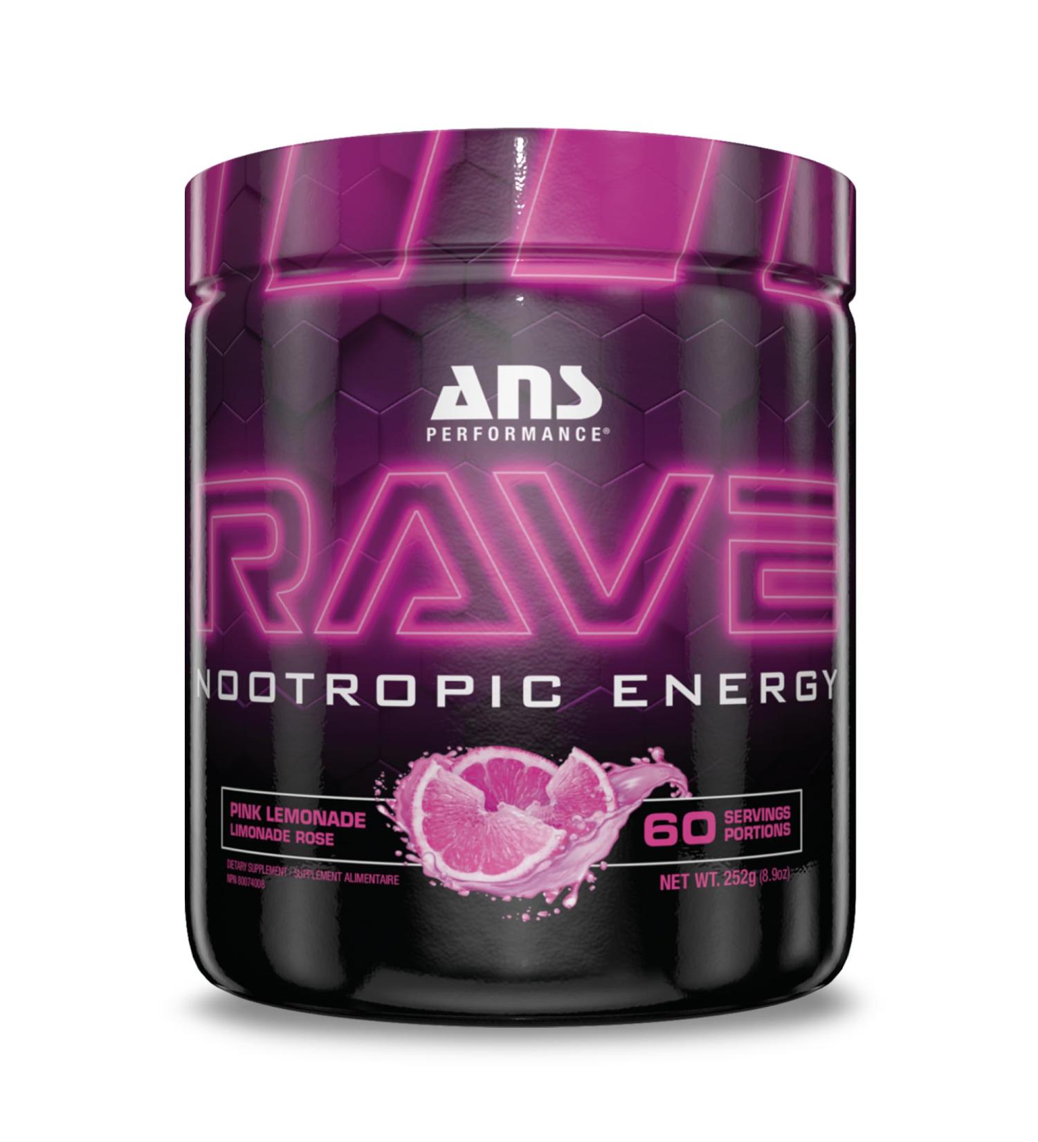 Rave Energy Supplement - 60 Servings Sugar-Free Focus & Memory Boost - Pink Lemonade Flavor - Buy Online on GoSupps.com