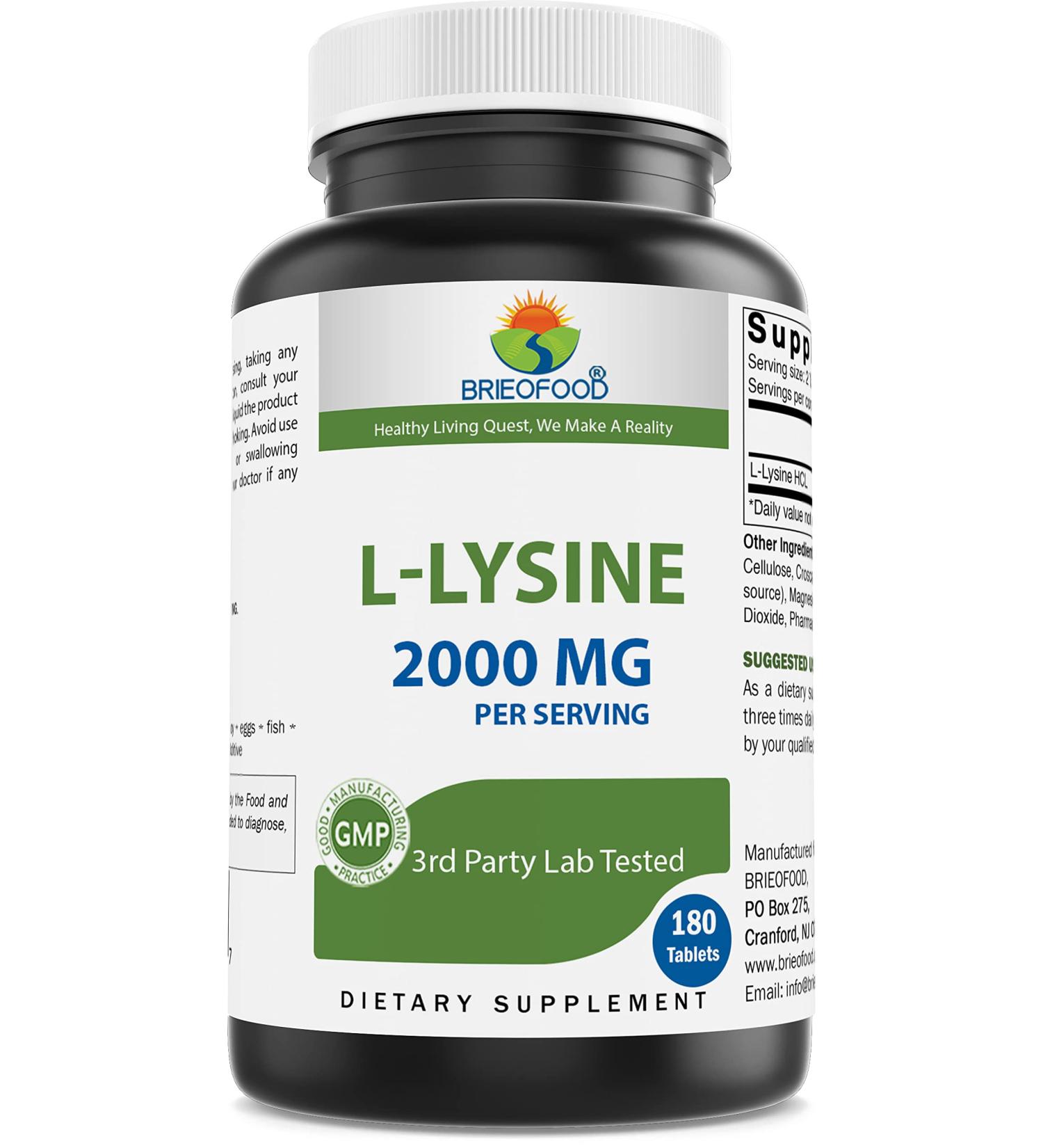 Brieofood L-Lysine 2000mg per Serving - 180 Vegetarian Tablets - Lysine for Cats & Immune Health - Buy Online on GoSupps.com