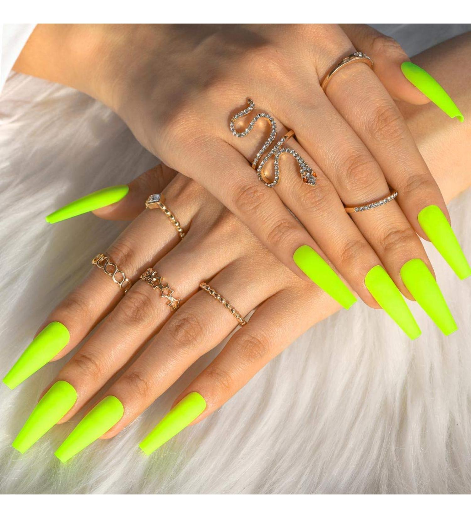 Sethain Matt Blue Ballerina False Nails - Long Complete Coverage Press-On Fingernails for Women & Girls | Stylish & Durable Yellow Design - Buy Online on GoSupps.com