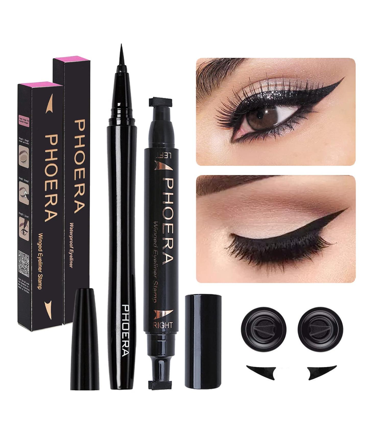 2 Packs Super Slim Precise Felt Tip Liquid Eyeliner Pen & Dual Ended Winged Eyeliner Stamp Waterproof Long Lasting Smudge-proof Liquid Eye Makeup Seal Stamp Tool for Wing or Cat Eye - Buy Online on GoSupps.com