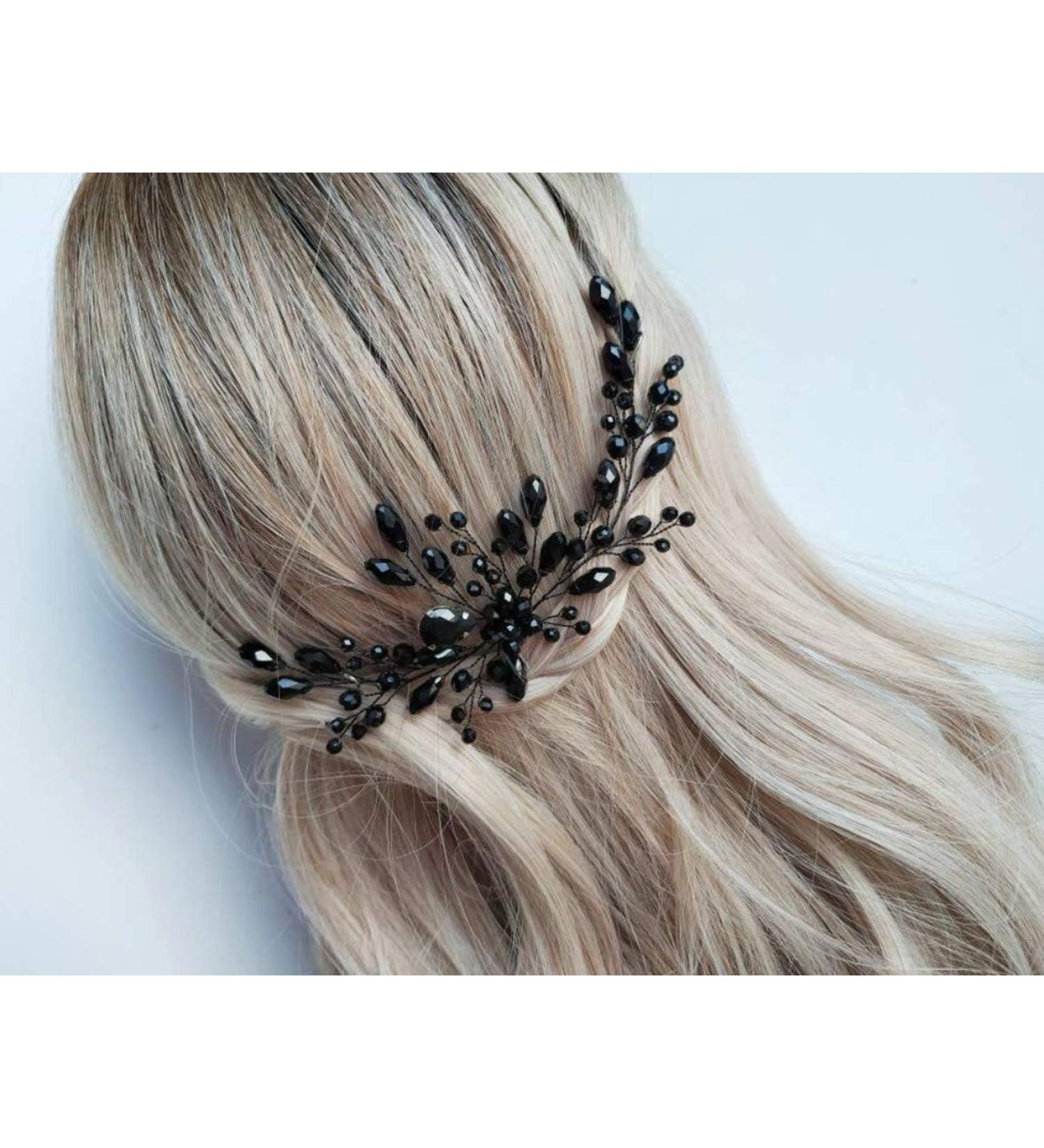 Beryuan Women's Rhinestone Hair Jewelry | Classic Black Crystal Flower Hairpin Clip for Weddings & Parties | Bride & Girl Hair Accessories Gift - Buy Online on GoSupps.com