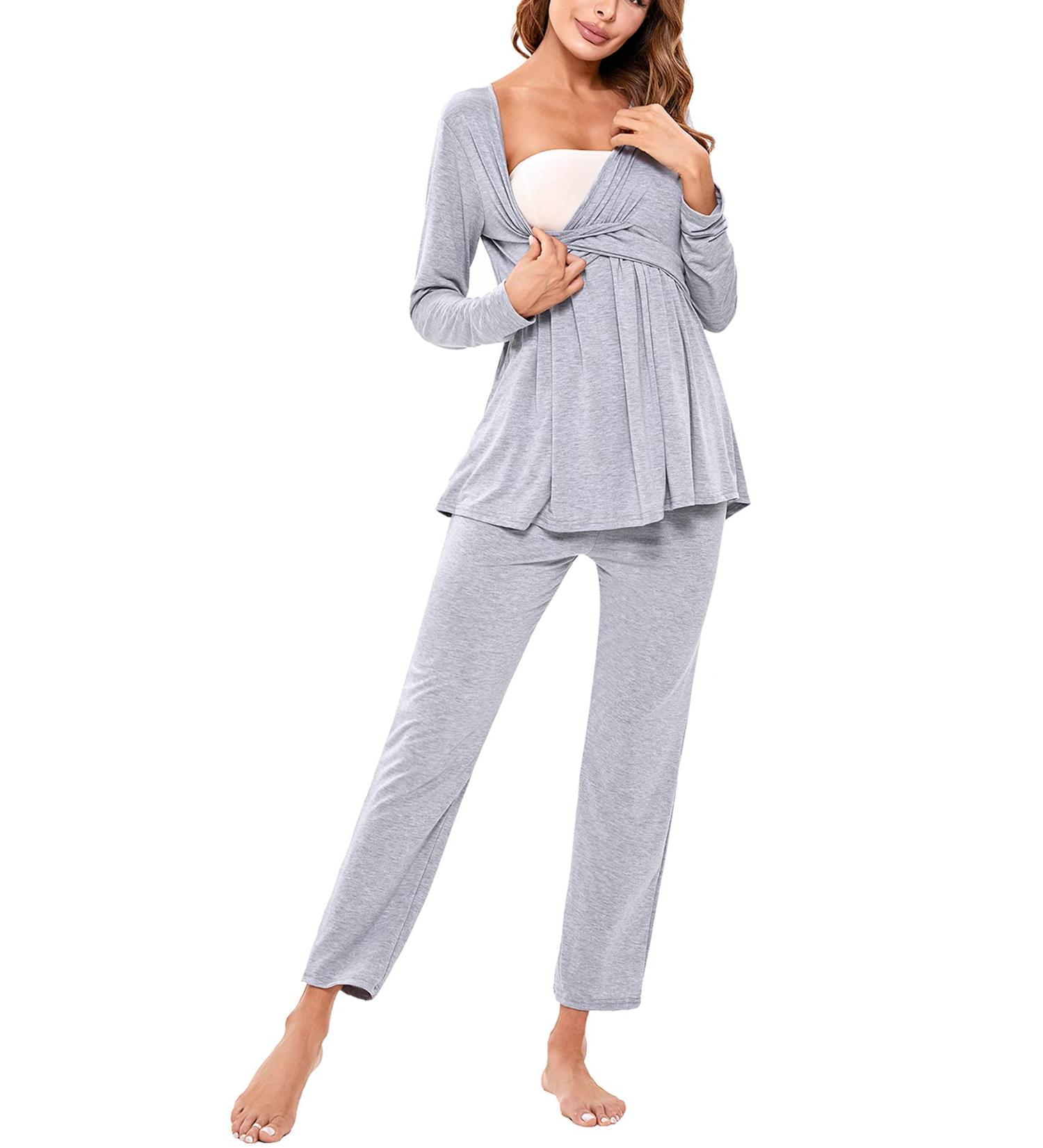 Litherday Women's Maternity Nursing Pyjamas Set | Long-Sleeved Breastfeeding Sleepwear | Soft Labor Nightwear PJ Loungewear - Buy Online on GoSupps.com