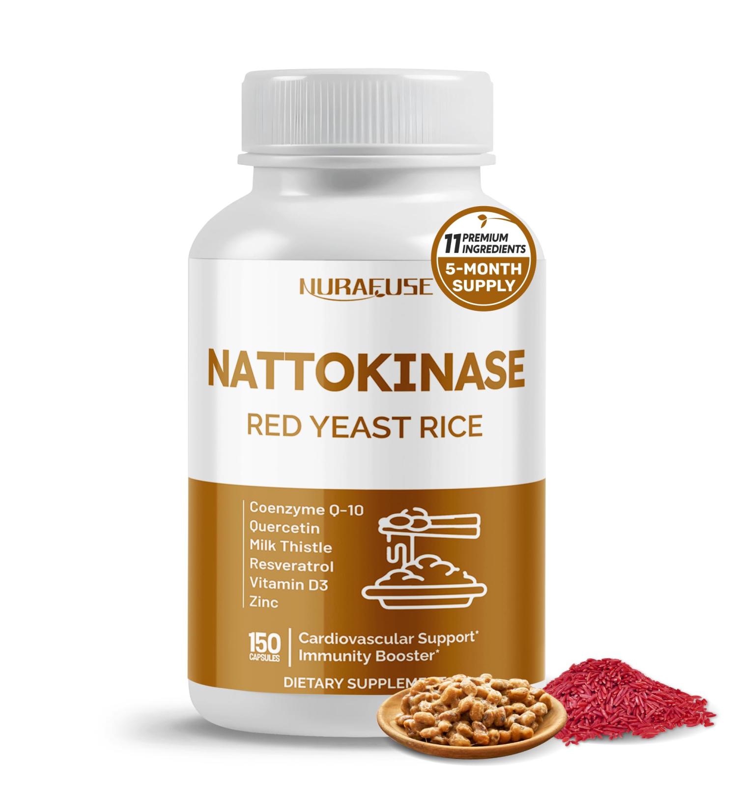 NATTOKINASE 11-in-1 Formula - with Red Yeast Rice Coenzyme Q-10 Quercetin Milk Thistle Resveratrol - Non-GMO Gluten-Free Soy-Free 150 count (pack of 1) - Buy Online on GoSupps.com