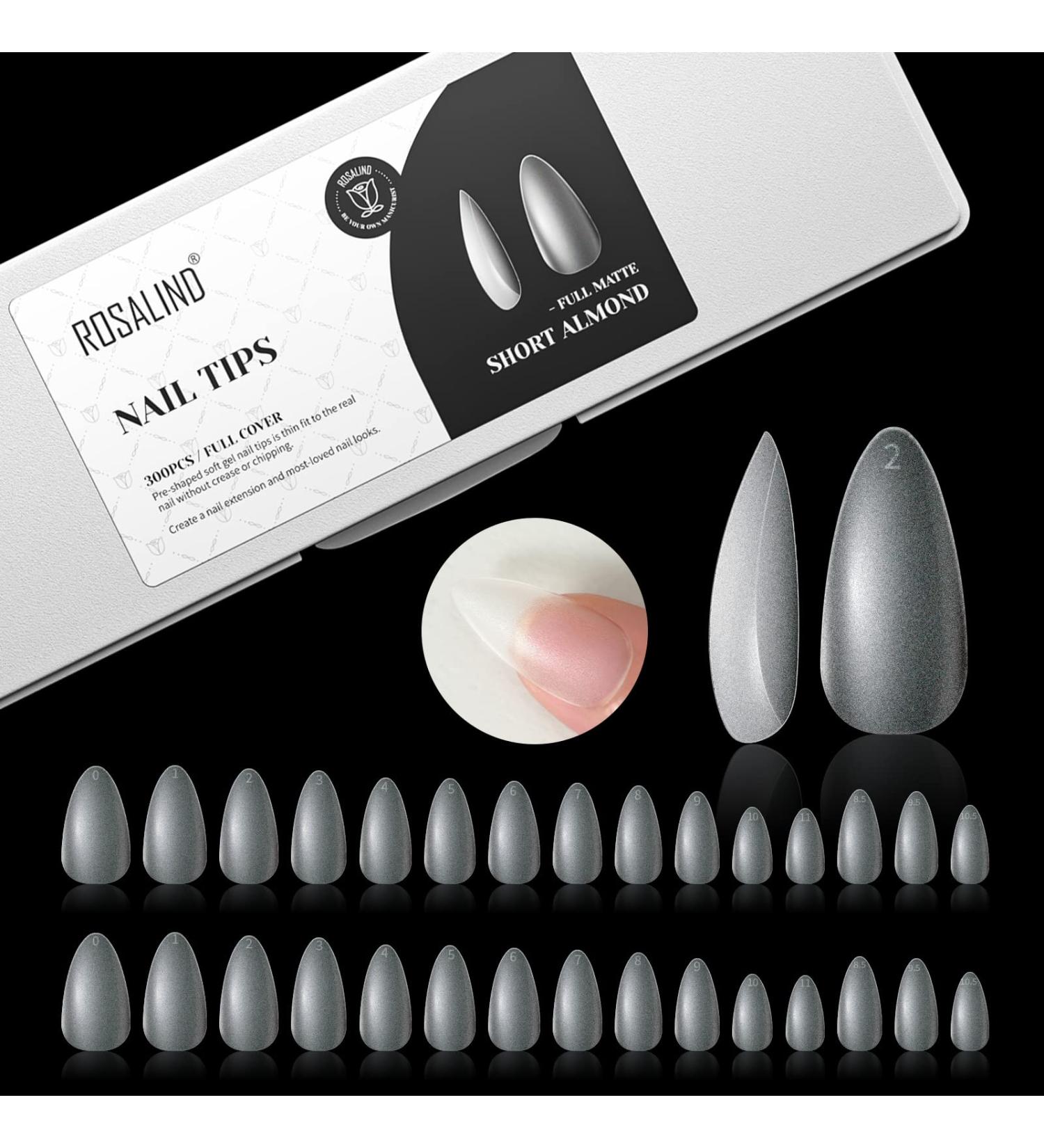 Rosalind Almond Nail Tips - 300 Pack Soft Gel Full Cover Short Matte Pre-Buff Fake Nails | 15 Sizes No-File Design for Easy Application - Buy Online on GoSupps.com