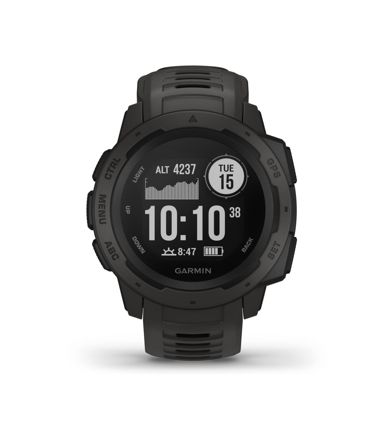 Garmin Instinct Graphite Outdoor Watch with GPS, Glonass, Galileo, Heart Rate Monitoring, Compass - Buy Online on GoSupps.com