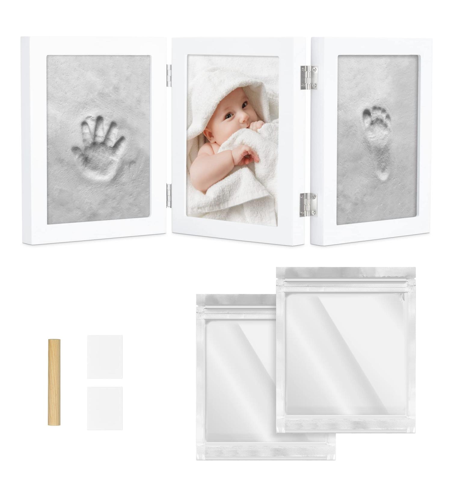 Navaris Baby Handprint and Footprint Kit with Frame and Clay - Newborn Boys and Girls Keepsake - White MDF - Buy Online on GoSupps.com