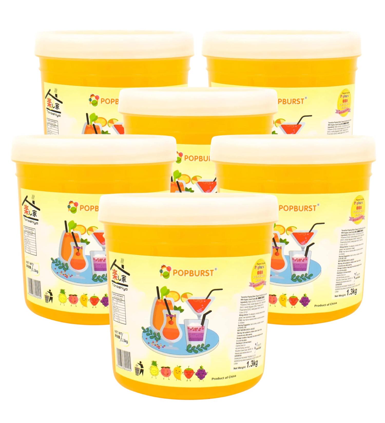 Tanoshiya Passion Fruit Popping Boba Pearls for Bubble Tea Dessert Toppings Cocktails - 1.3KG (Pack of 6) - Buy Online on GoSupps.com
