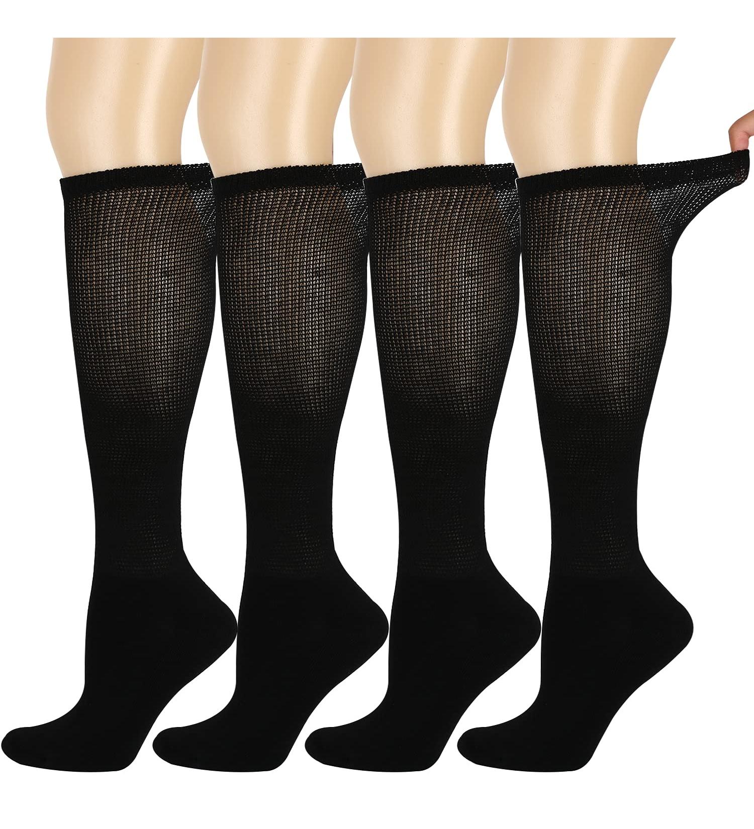 Athlemo Bamboo Diabetic Knee High Socks 4 Pairs - Men & Women, Cushioned Sole, Seamless Toe, No-Binding, Soft - Size 9-11, Black - Buy Online on GoSupps.com