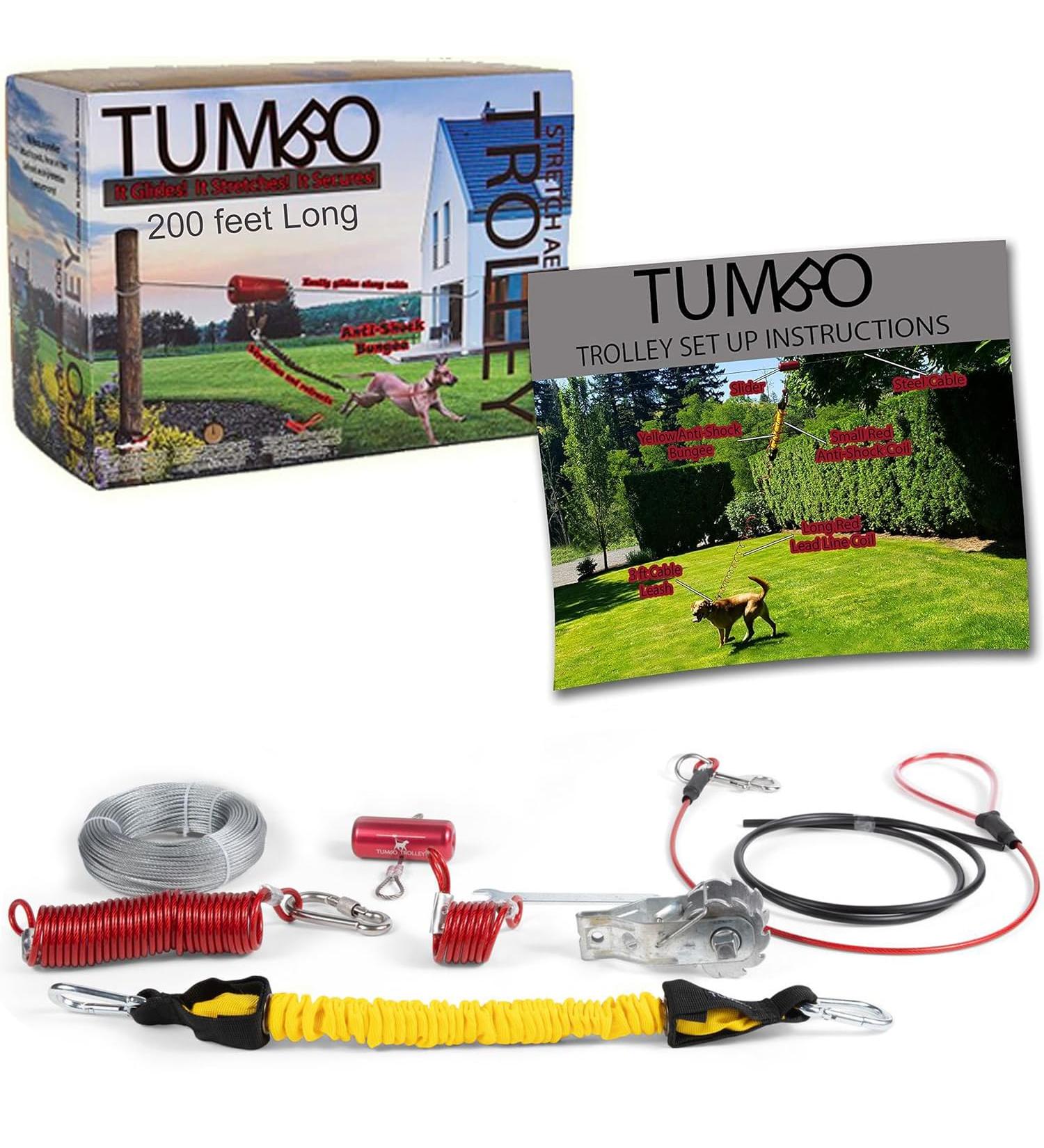 Buy Tumbo Trolley 61m Dog System - Solid Slide with Stretching Spiral Cable & Anti-Shock Bungee for Dogs - 200ft Regular Trolley - Buy Online on GoSupps.com