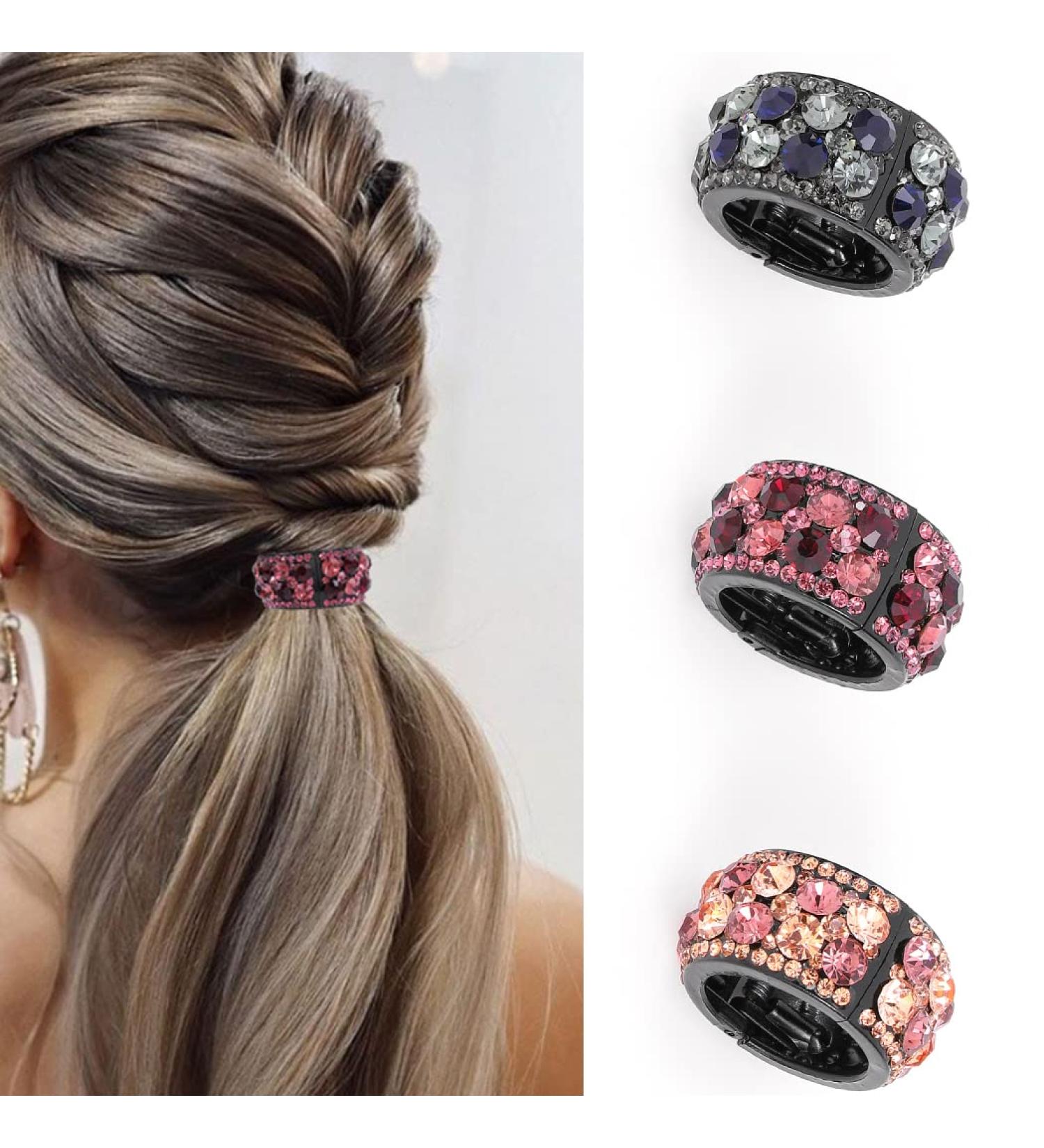 Bohend Rhinestone Hair Clip Set - 3 Pcs Ponytail Cuff Hair Jewelry for Women and Girls - Buy Online on GoSupps.com
