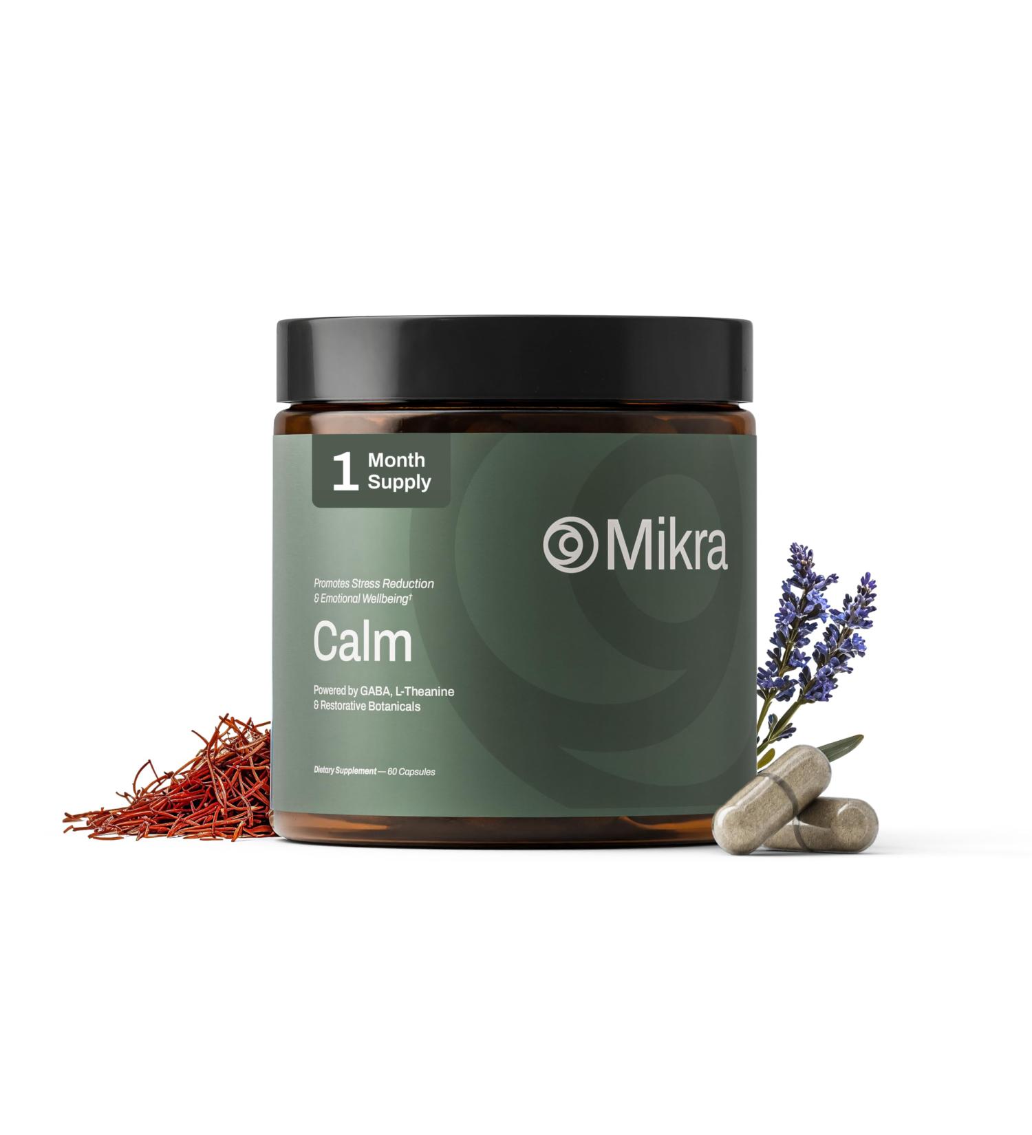 Mikra Calm and Relaxation Support Capsules - Vegan Allergen-Free Sugar Free Supplement with GABA Saffron & Herbal Extract Blend for Daily Balance & Calm - Calming Gifts for Women & Men- 60 Capsules - Buy Online on GoSupps.com