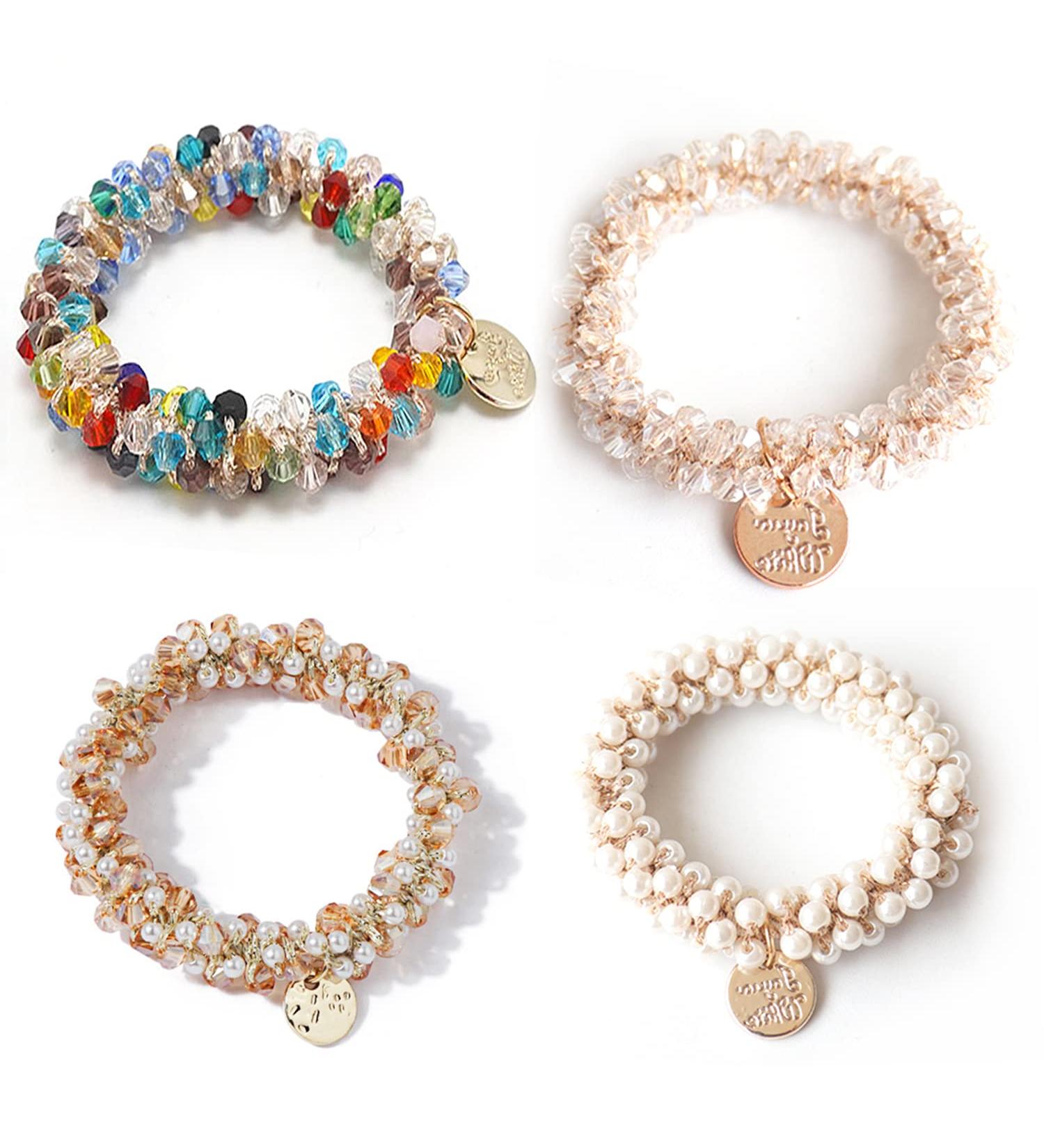 4 Pieces Crystal Hair Accessories Elastic Stretch Hair Bands Pearl Rhinestone Headbands Hair Accessories for Women and Girls Fashion Hair Accessories for Women - Buy Online on GoSupps.com