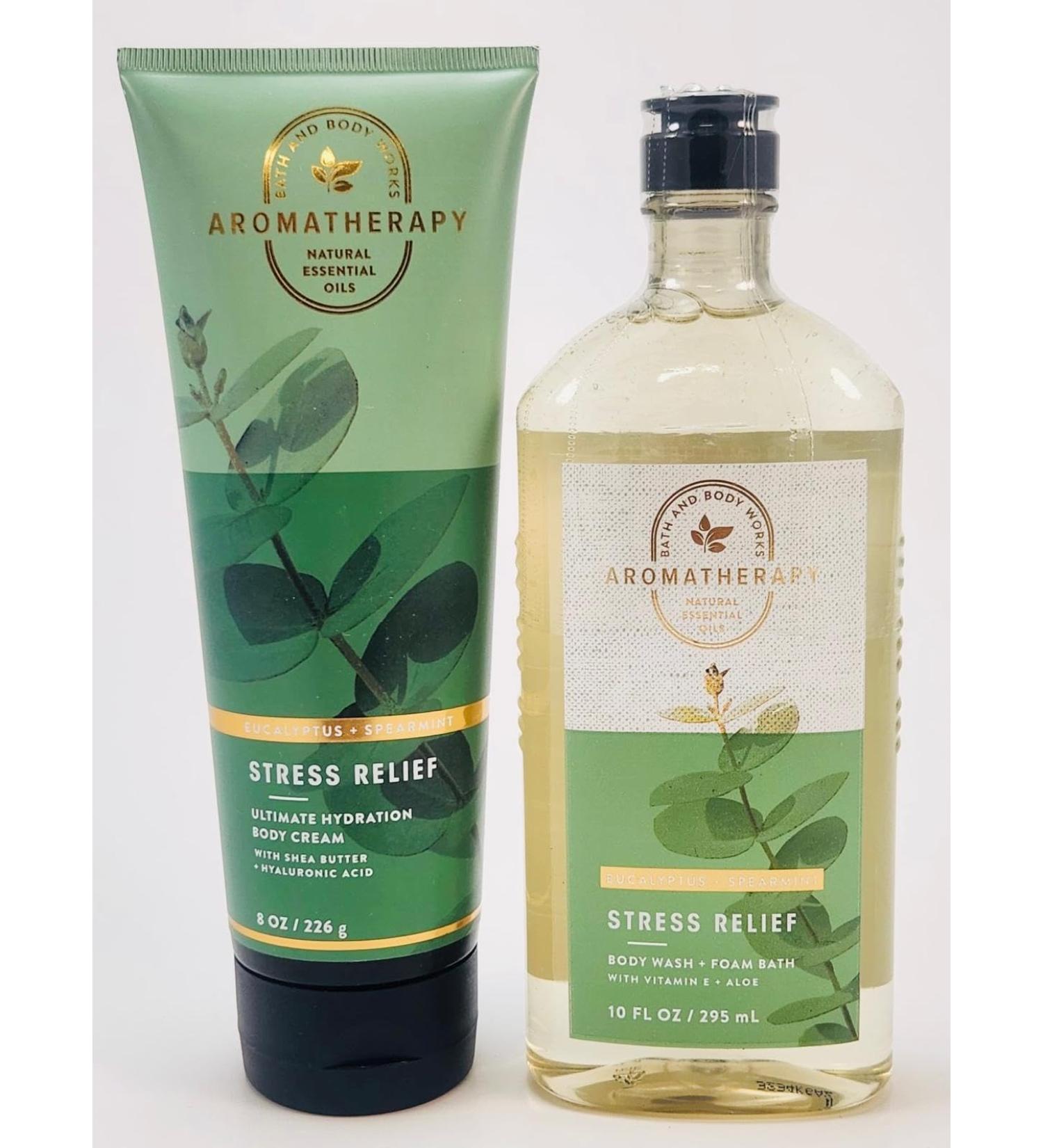 Bath and Body Aromatherapy Eucalyptus Spearmint 8 Oz Cream + 10 Fl Oz Body Wash/Foam Bath Stress Relief Shea