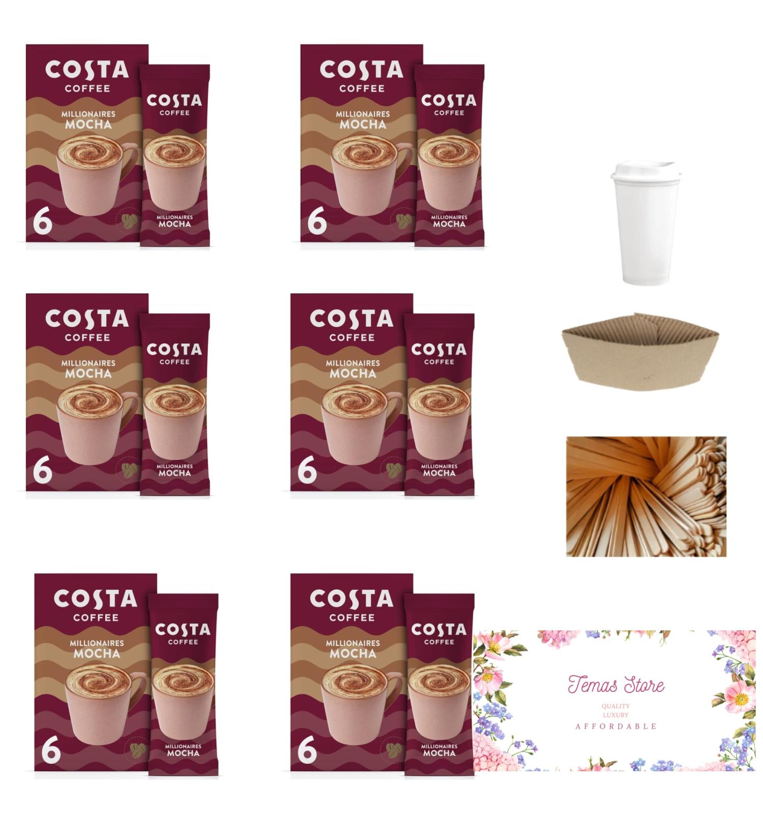 Temas Costa Coffee Instant Coffee Sachets Bundled With Reusable Coffee Cup Sleeves & Coffee Stirrers | Millionaire Mocha | Coffee Gifts (Millionaire Mocha) - Buy Online on GoSupps.com