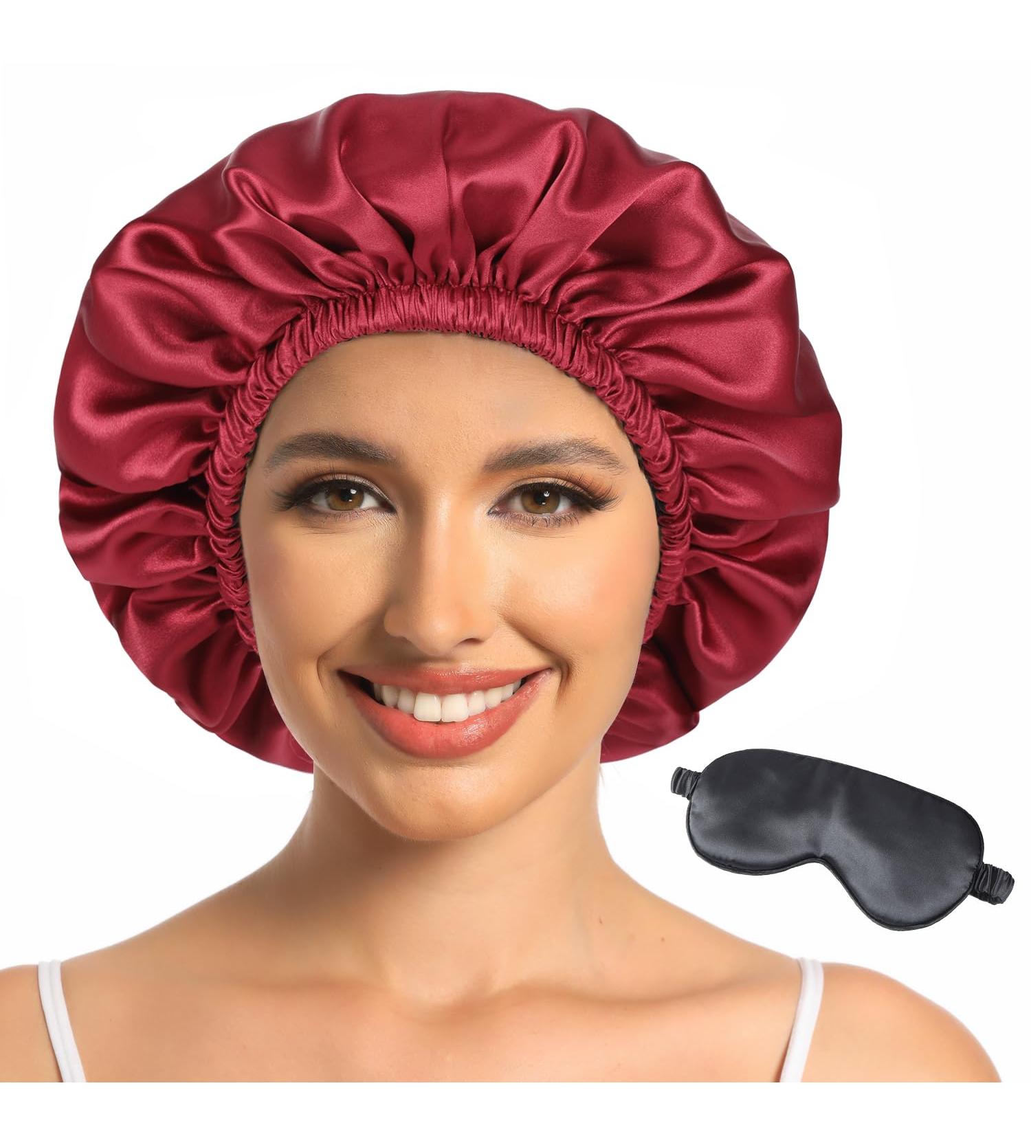 Buy Adjustable Silk Bonnet & Satin Sleeping Cap for Women - Double Layer Red/Black - Buy Online on GoSupps.com