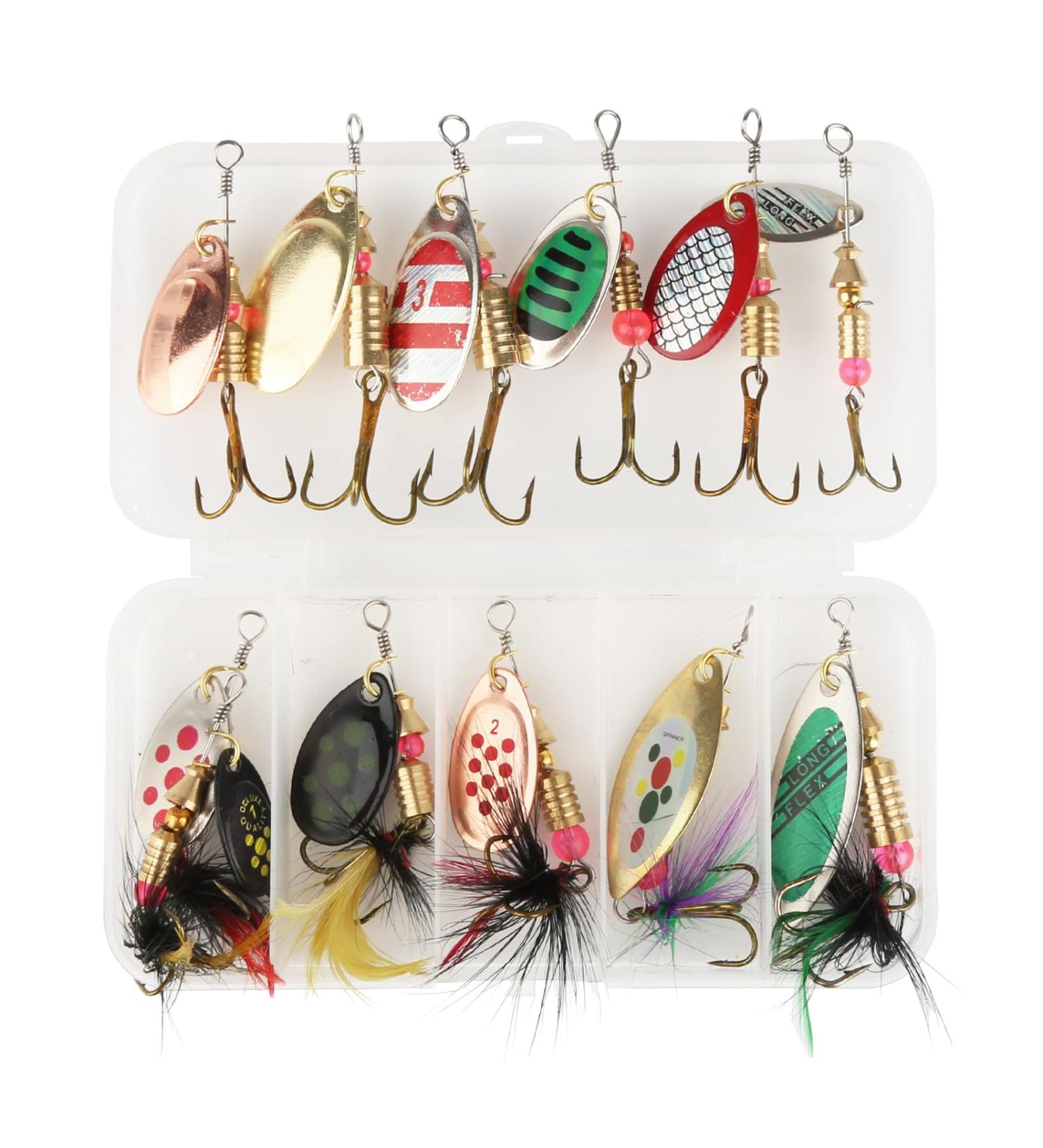 12-Piece Fishing Lure Set - Multi-Colored Spinner Spoons for Trout Pike Bass & Salmon - Includes Box | International Shipping Available - Buy Online on GoSupps.com