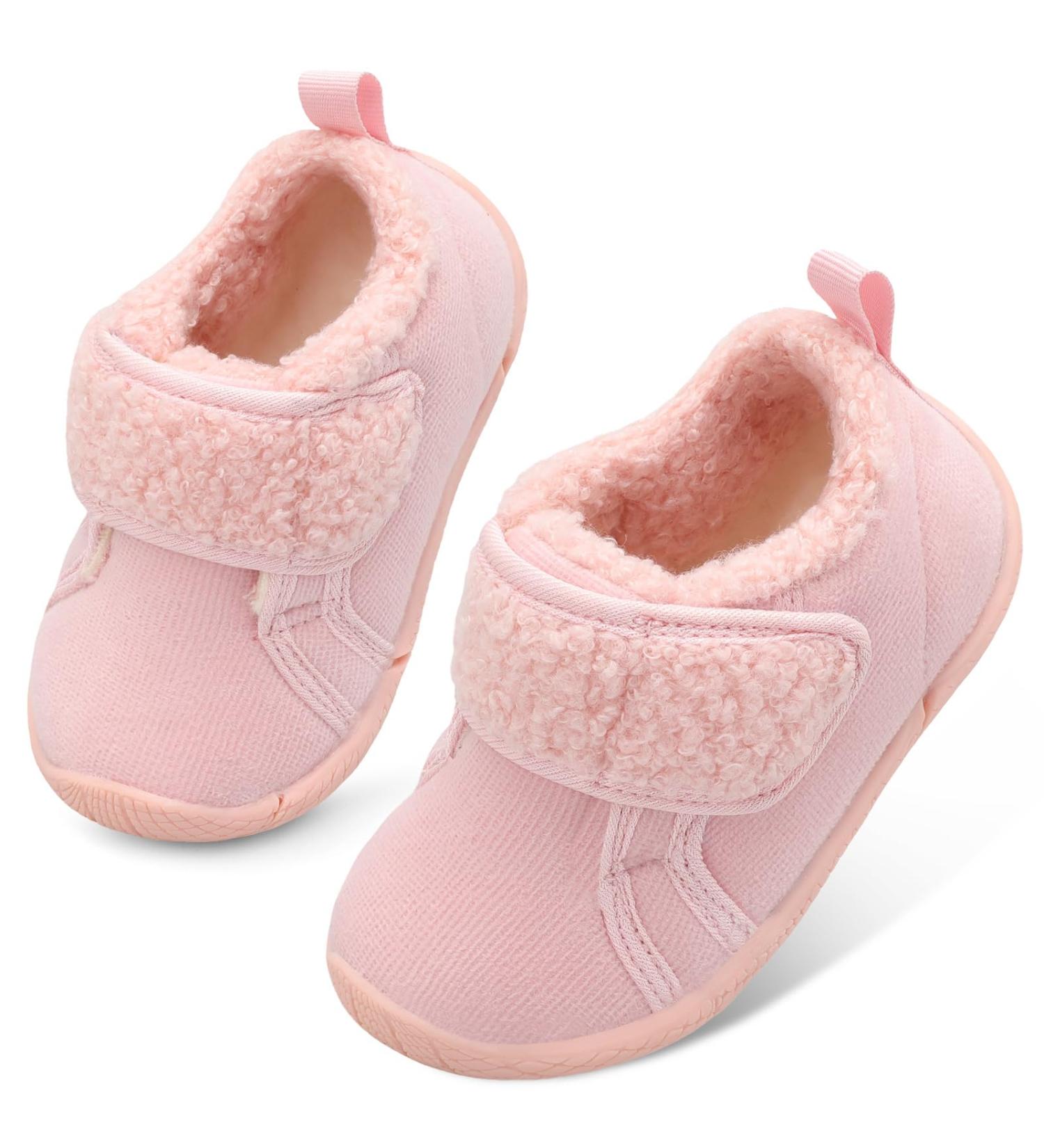 JOINFREE Baby Girl First Walking Shoes - Anti-Slip Plush Slipper Shoes for Cozy Toddlers - Pink (8.5/9 UK) - Buy Online on GoSupps.com