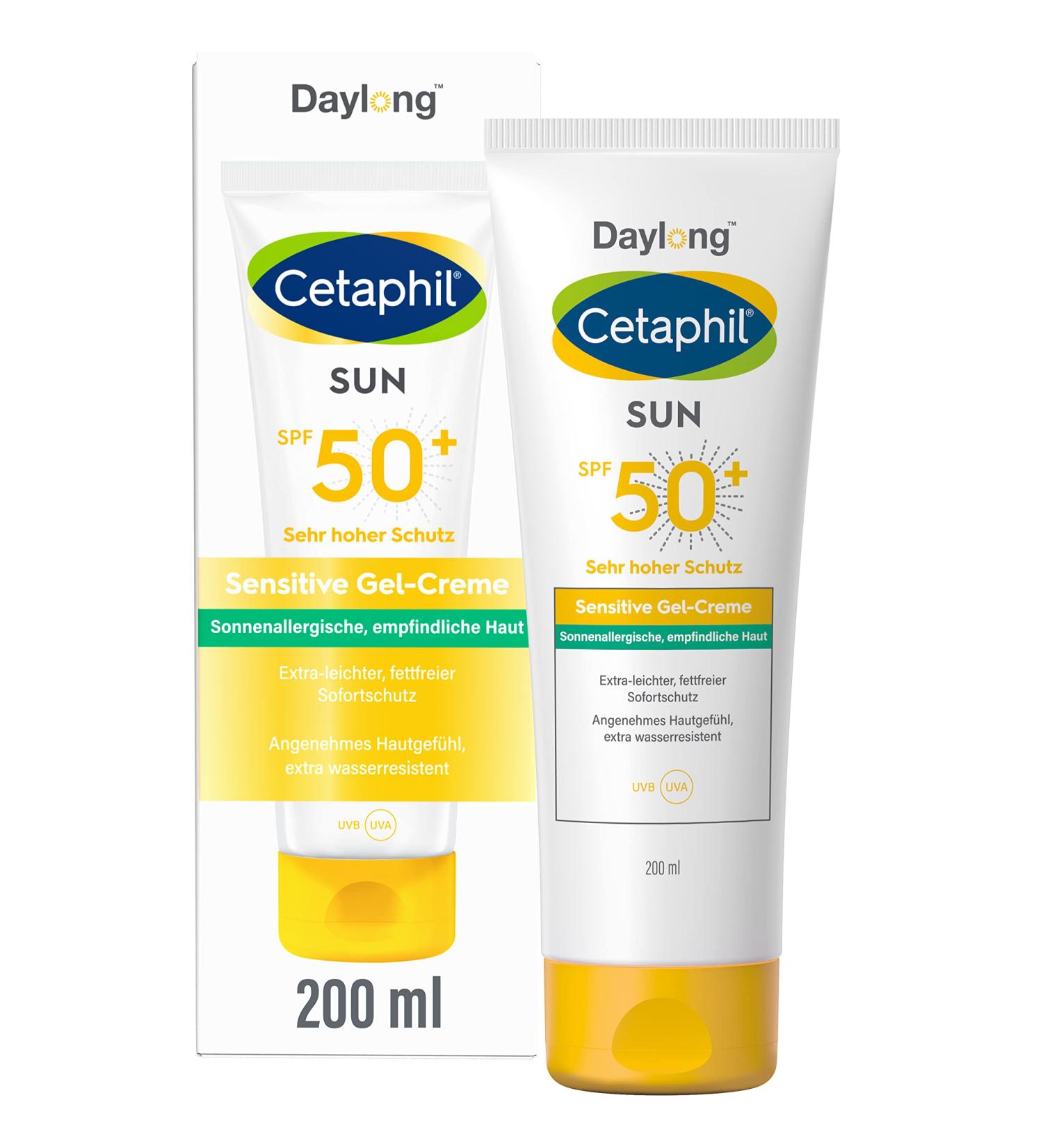 Cetaphil Sun Sensitive Gel Cream SPF 50+ | 200ml | Lightweight Fat-Free Sunscreen for Sensitive Skin | Perfume & Emulsifier Free | UV Protection for Sun Allergy & Mallorca-Acne Prone Skin - Buy Online on GoSupps.com