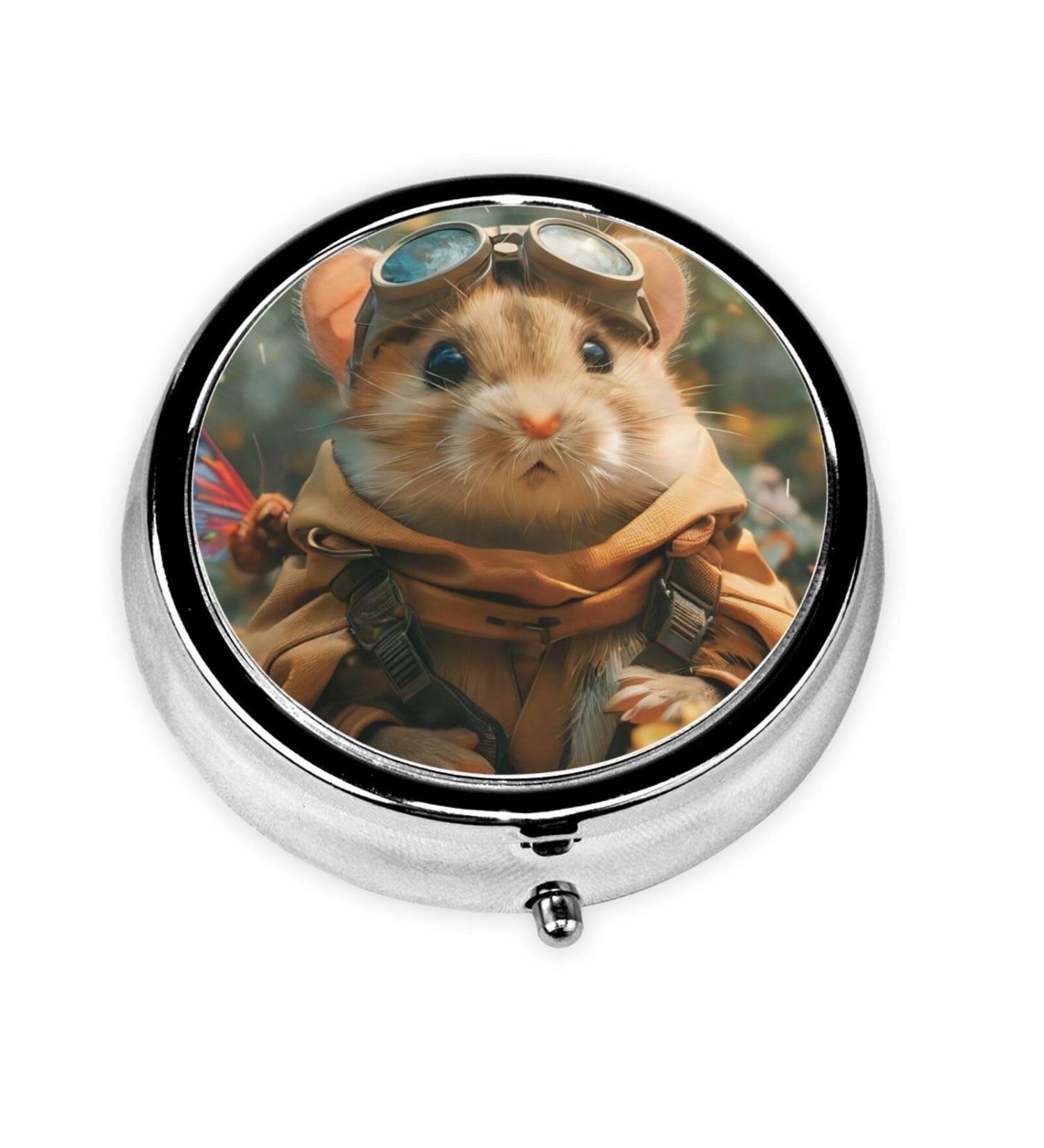 Pilot Hamster Portable Metal Pill Box - Round Mini 3-Compartment Design | Travel-Friendly Small Pill Organizer - Buy Online on GoSupps.com