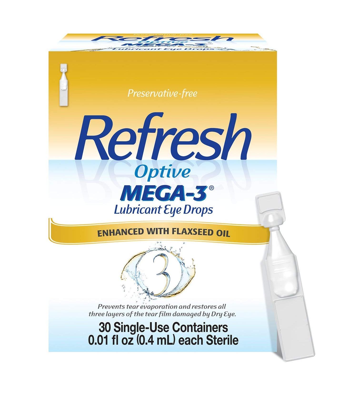 Refresh Optive Mega-3 Lubricant Single-Use Sterile Containers Eye Drops 30 ea (Pack of 3)