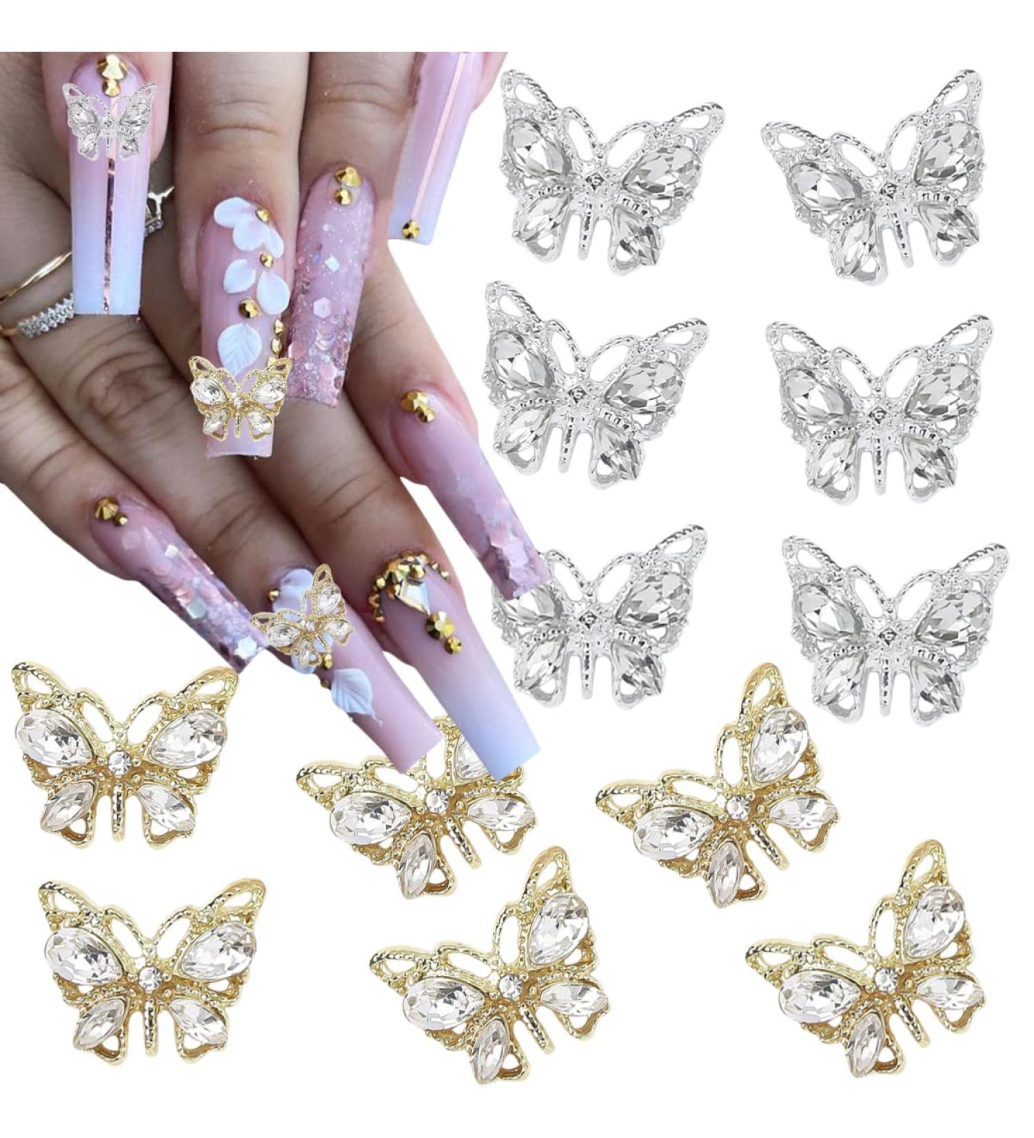 14Pcs Shiny Alloy Butterfly Nail Charms - 3D Butterflies Rhinestones for Women's DIY Manicure - Buy Online on GoSupps.com