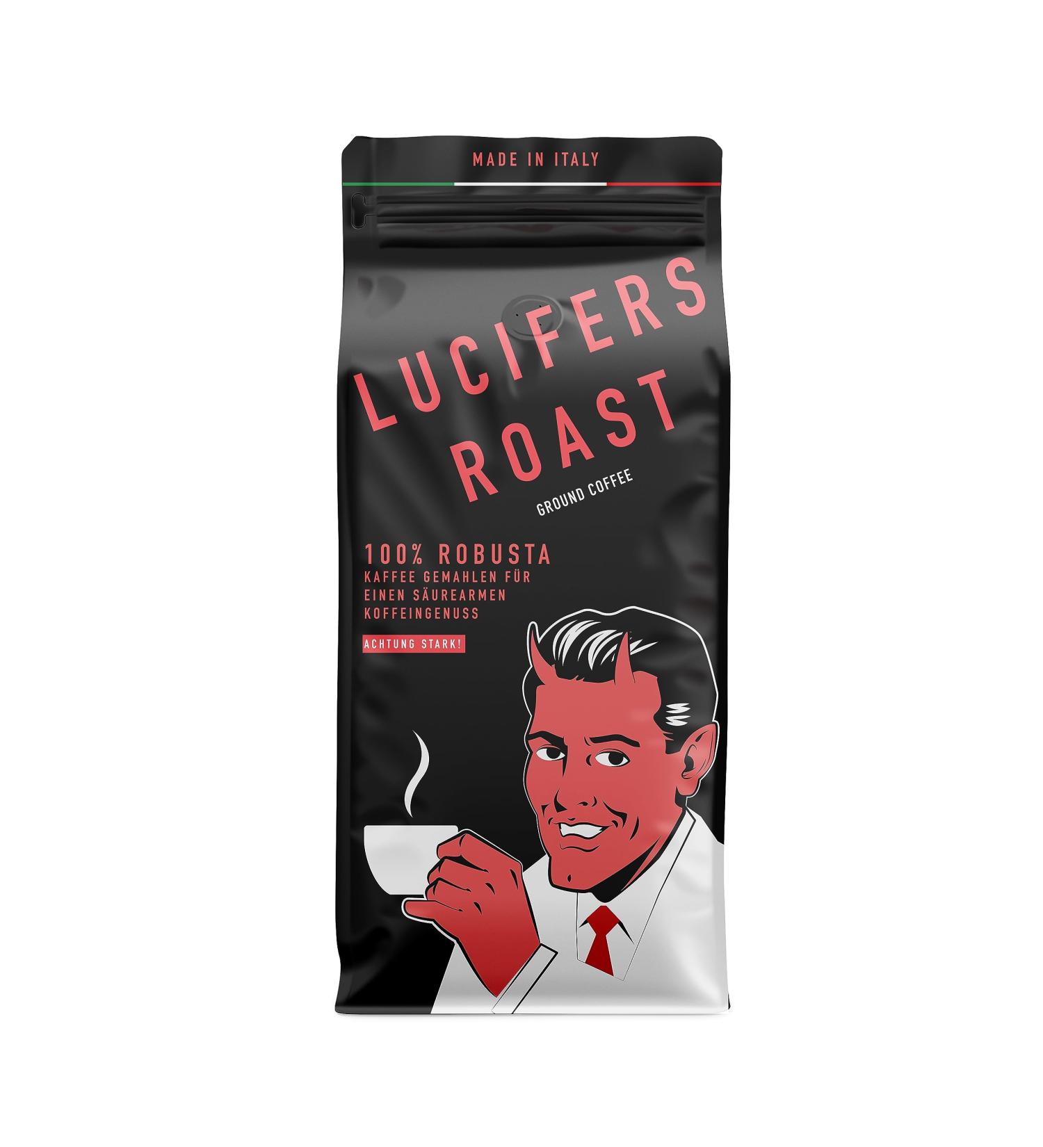 Lucifers Roast 500g Coffee from Italy - Strong Dark Roast 100% Robusta - Low Acid - Perfect for French Press & Filter Coffee - Buy Online on GoSupps.com
