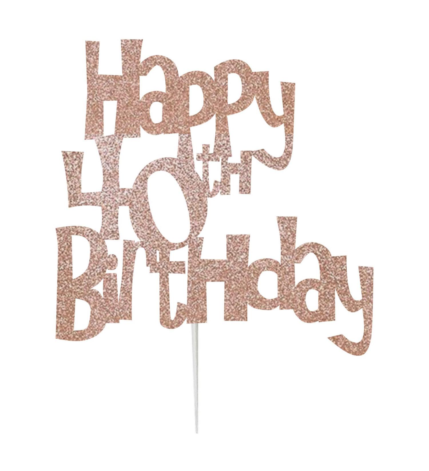 Happy 40th Birthday Cake Topper Decoration in Fun Style (Made in UK) - Rose Gold