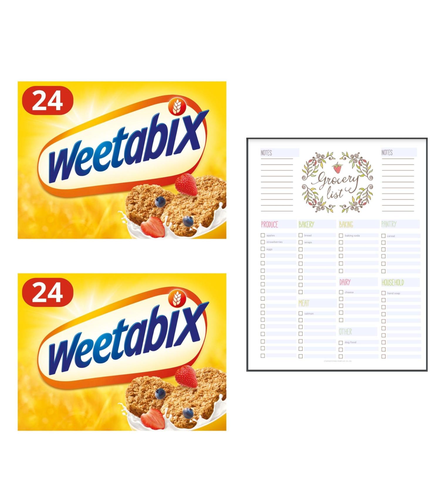 Wholegrain Wheat Biscuits Bundle which Contains Weetabix Cereal 24 Per Pack - Pack of 2 with Grocery List Card - Buy Online on GoSupps.com