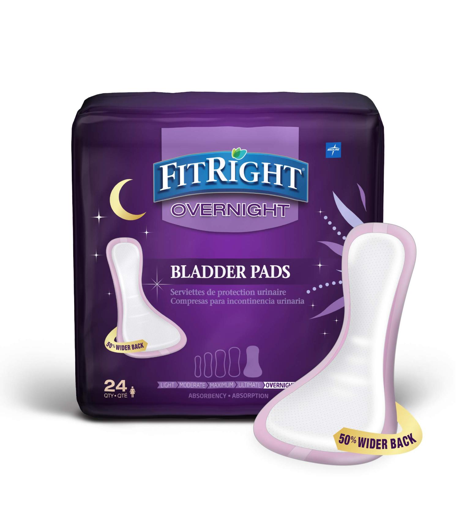 Medline FitRight Overnight Bladder Control Pads - Maximum Absorbency - 24 Count - Buy Online on GoSupps.com