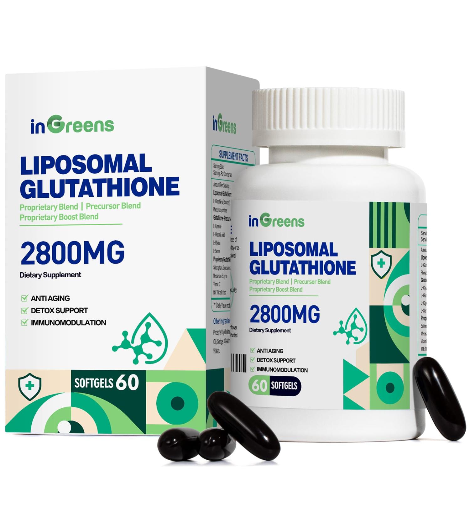 inGreens 2800 MG Liposomal Glutathione Supplement, Detoxifying & Immune, Aging Defense, Energy, Glutathione Unique Formulation Reduced - Buy Online on GoSupps.com