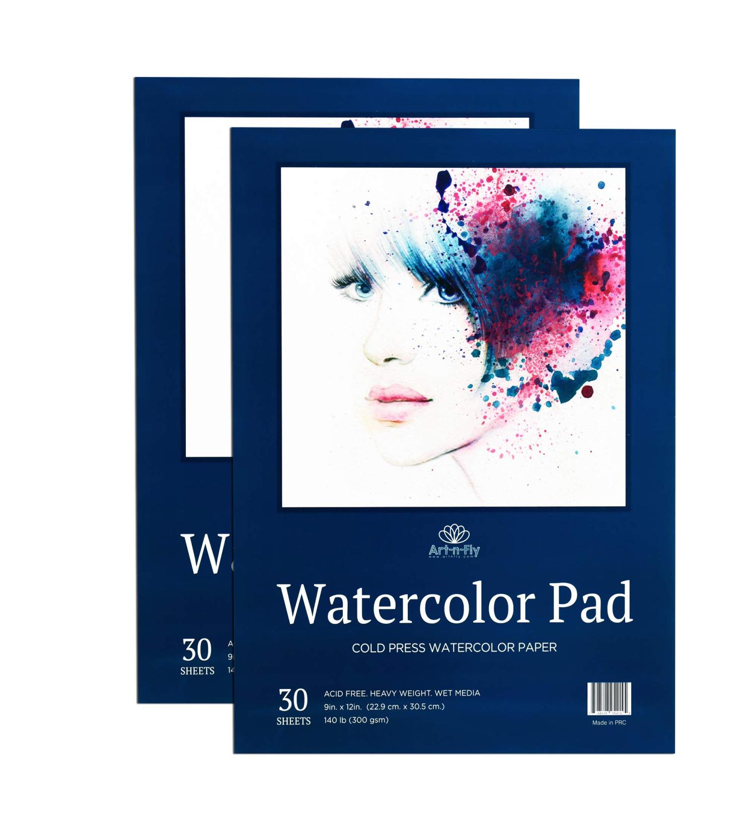 Art-N-Fly Watercolor Paper Pad 9x12 2 Pack - 30 Sheets 140 lb Cold Press Watercolor Sketchbook for Painting, Drawing, and Mixed Media - Artist Quality Watercolor Paper for Adults and Kids - Buy Online on GoSupps.com