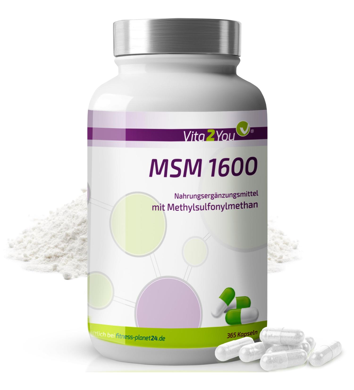  Vita2You Vita2You MSM 1600-365 Capsules - (Methylsulfonylmethane) - 800 mg per capsule - Mesh factor 40-60 - High dosed - Premium Quality - Buy Online on GoSupps.com