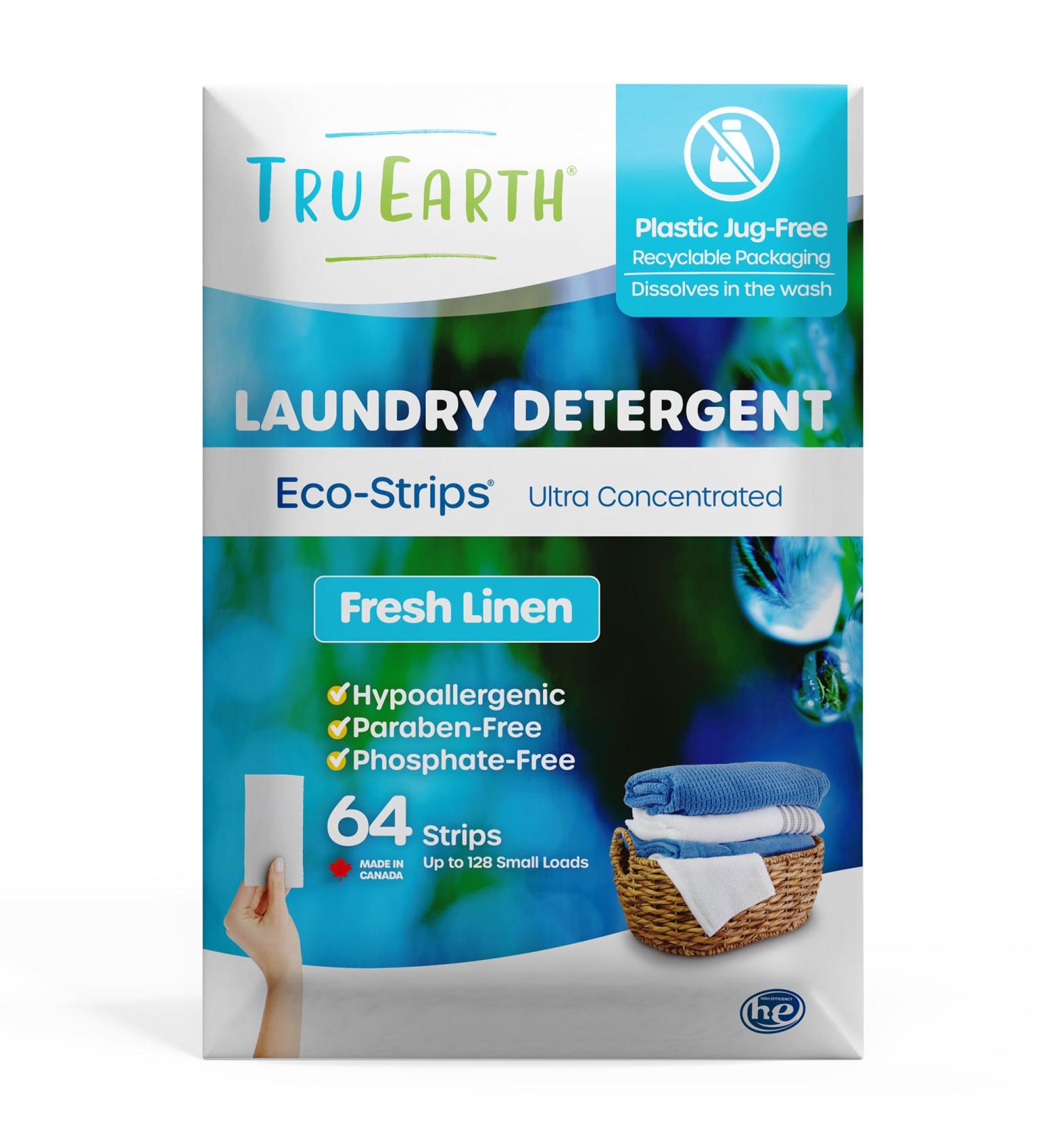 Tru Earth Eco-Strips Laundry Detergent (Fresh Linen Scent 64 Loads) - Eco-friendly Ultra Concentrated Compostable & Biodegradable Plastic-Free Laundry Detergent Sheets - Buy Online on GoSupps.com