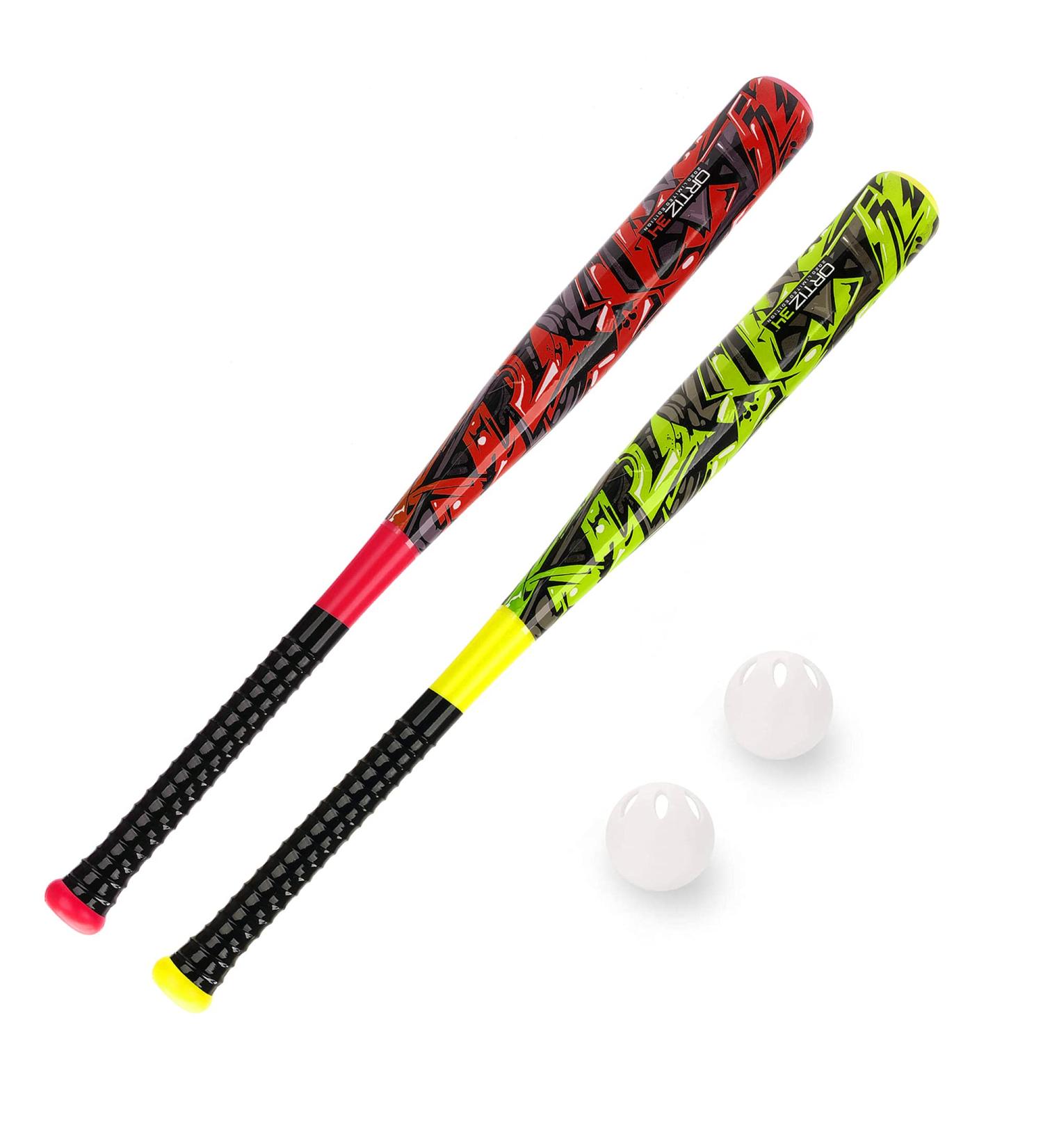 Ortiz34 Graffiti Plastic Bat & Ball Set - David Ortiz Backyard Baseball Kit for All Ages - Red/Volt 2 Pack - Buy Online on GoSupps.com
