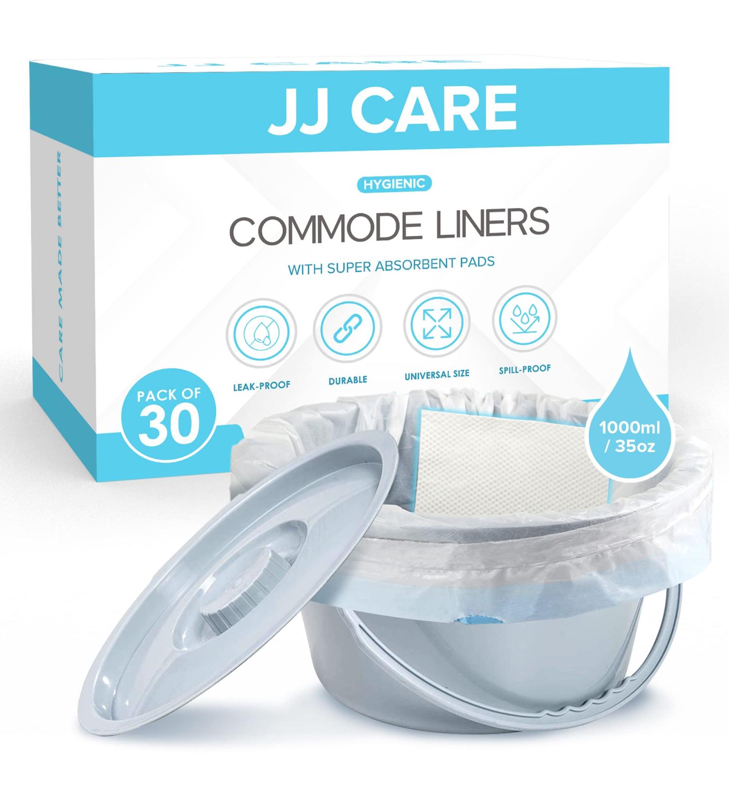 JJ CARE Bedside Commode Liners - Pack of 30 Disposable Toilet Bags with Absorbent Pads - Portable & Convenient Adult Commode Liners - Buy Online on GoSupps.com