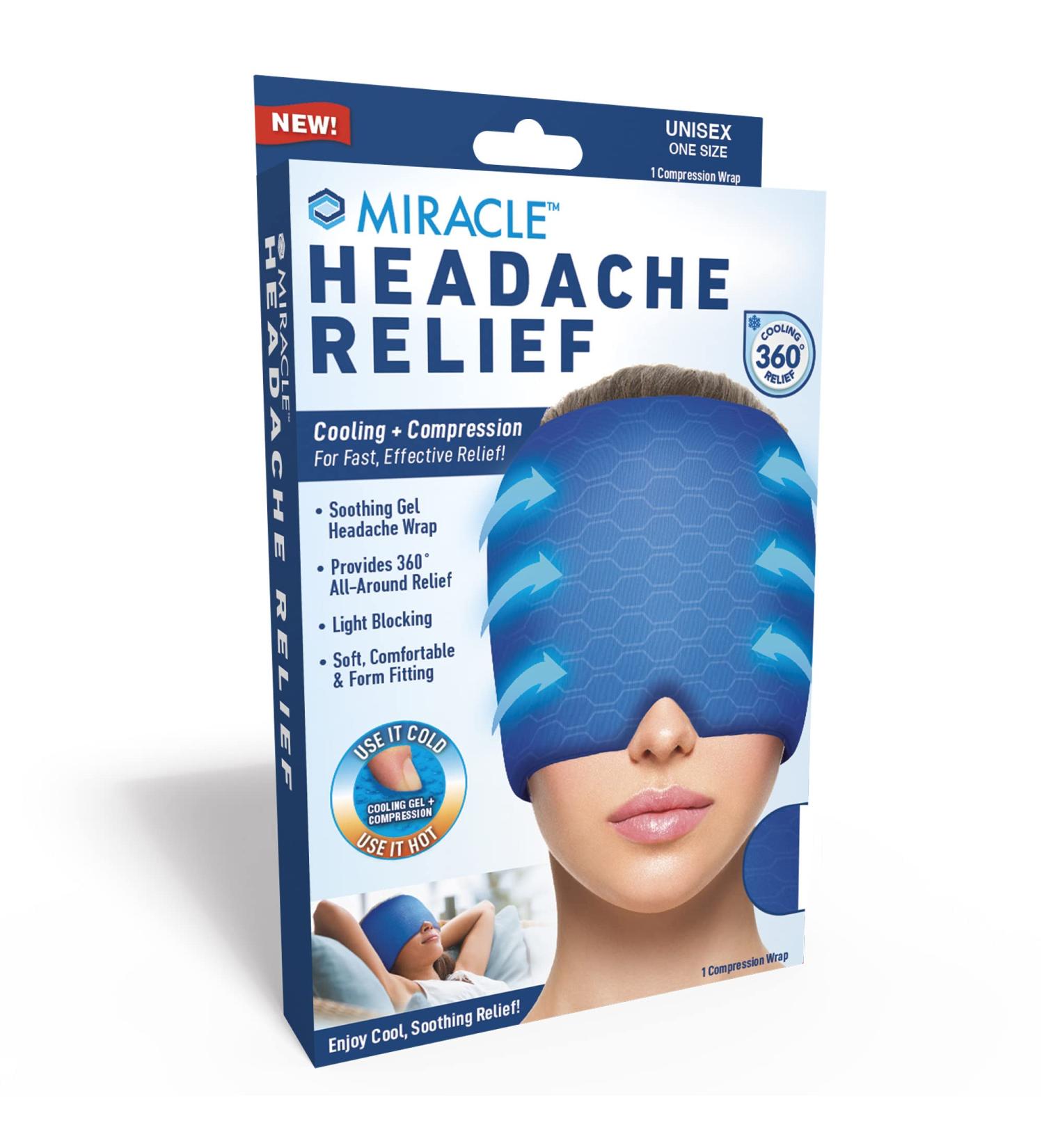Ontel Miracle Headache Relief Wrap - Cooling Gel Migraine Cap and Sleep Mask - Relief from Strained Eyes, Sinus Pressure & Hangover - Buy Online on GoSupps.com