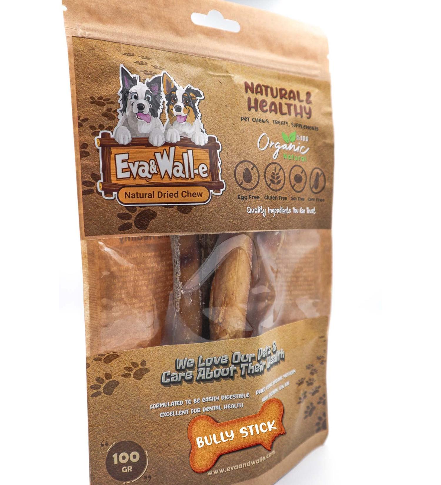 Eva & Wall-e Bully Sticks for Dogs 6" Dog Chew 100g Chews Beef Pizzle Each Package Contains 4 Sticks of 100 gr. 6 Packs of 24 Sticks in Total - Buy Online on GoSupps.com