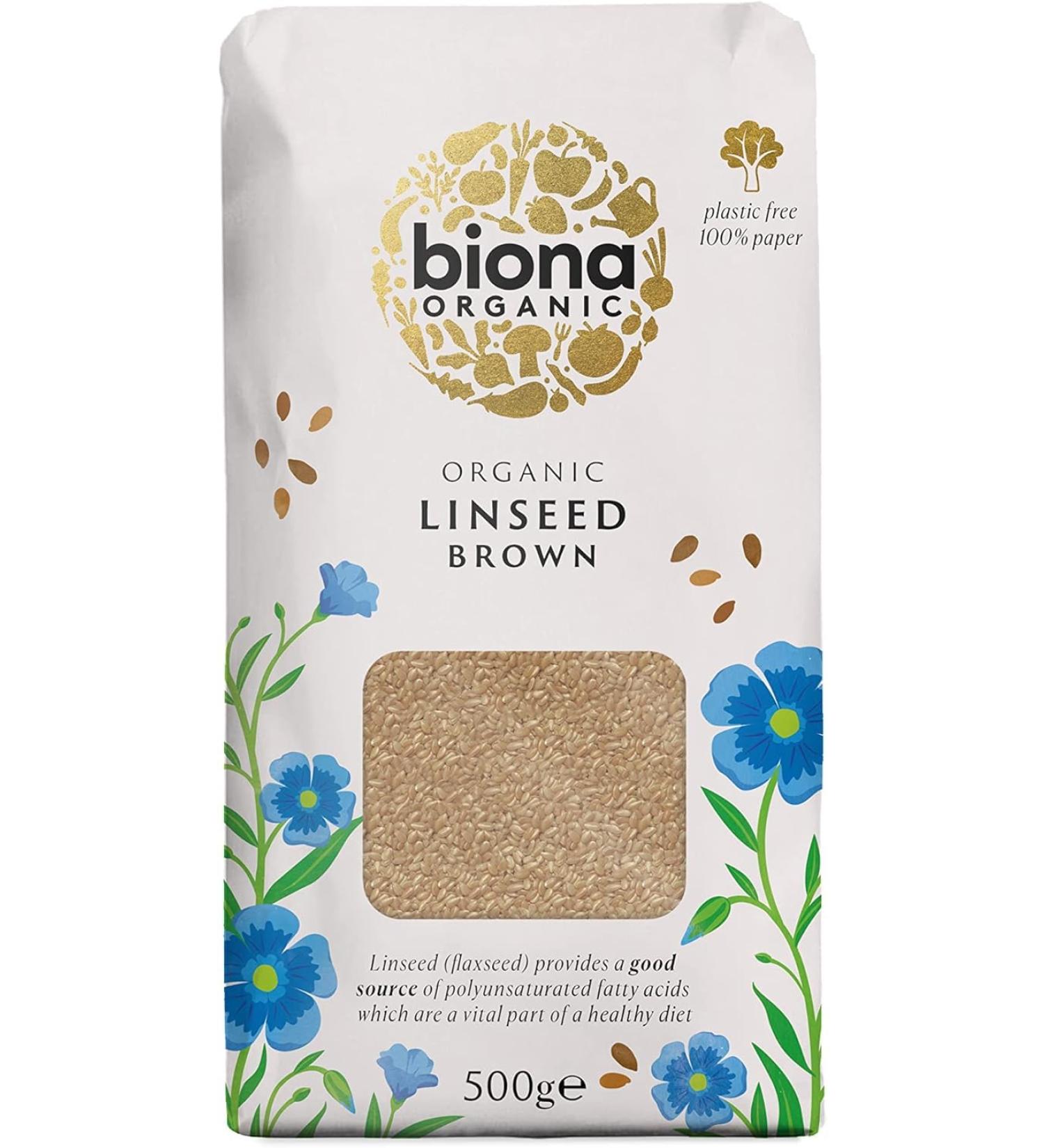 Biona Linseed Brown 500g - Organic Omega-3 Rich Flaxseeds - High-Fiber Superfood for Heart Health Digestion and Nutrient Boost - Non-GMO Gluten-Free and Sustainable Source