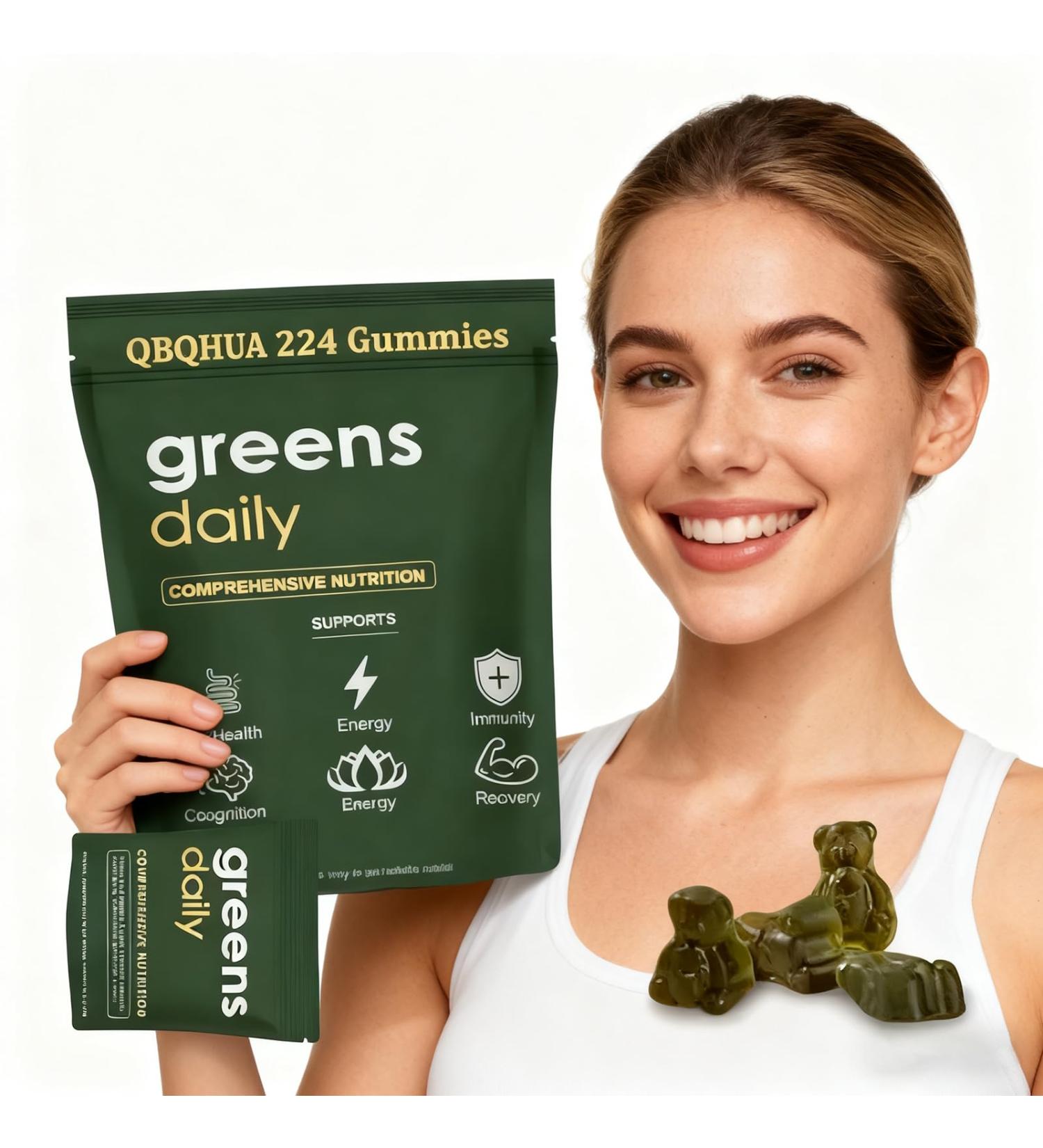 QBQHUA Greens Gummies with Chlorella and Spirulina Maintain Immunity Digestive and Gut Health Support 224 Count - Buy Online on GoSupps.com