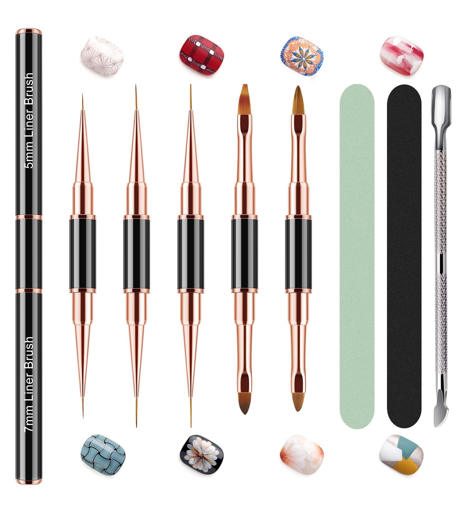 Acrylic Nail Art Brushes Set - Double-End Nail Brush for Design, Gel Polish Liner Brush, File, Cuticle Pusher - Nail Tools for Home Use - Buy Online on GoSupps.com