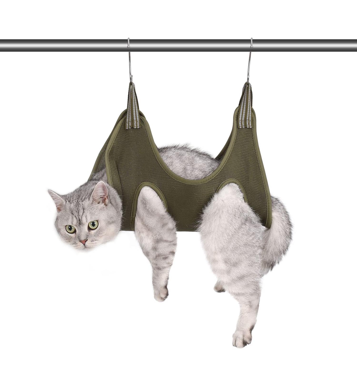 ATO-DJCX Cat Grooming Hammock | XS Size Green Restraint Bag for Small Pets | Breathable Helper for Nail and Ear/Eye Care - Buy Online on GoSupps.com