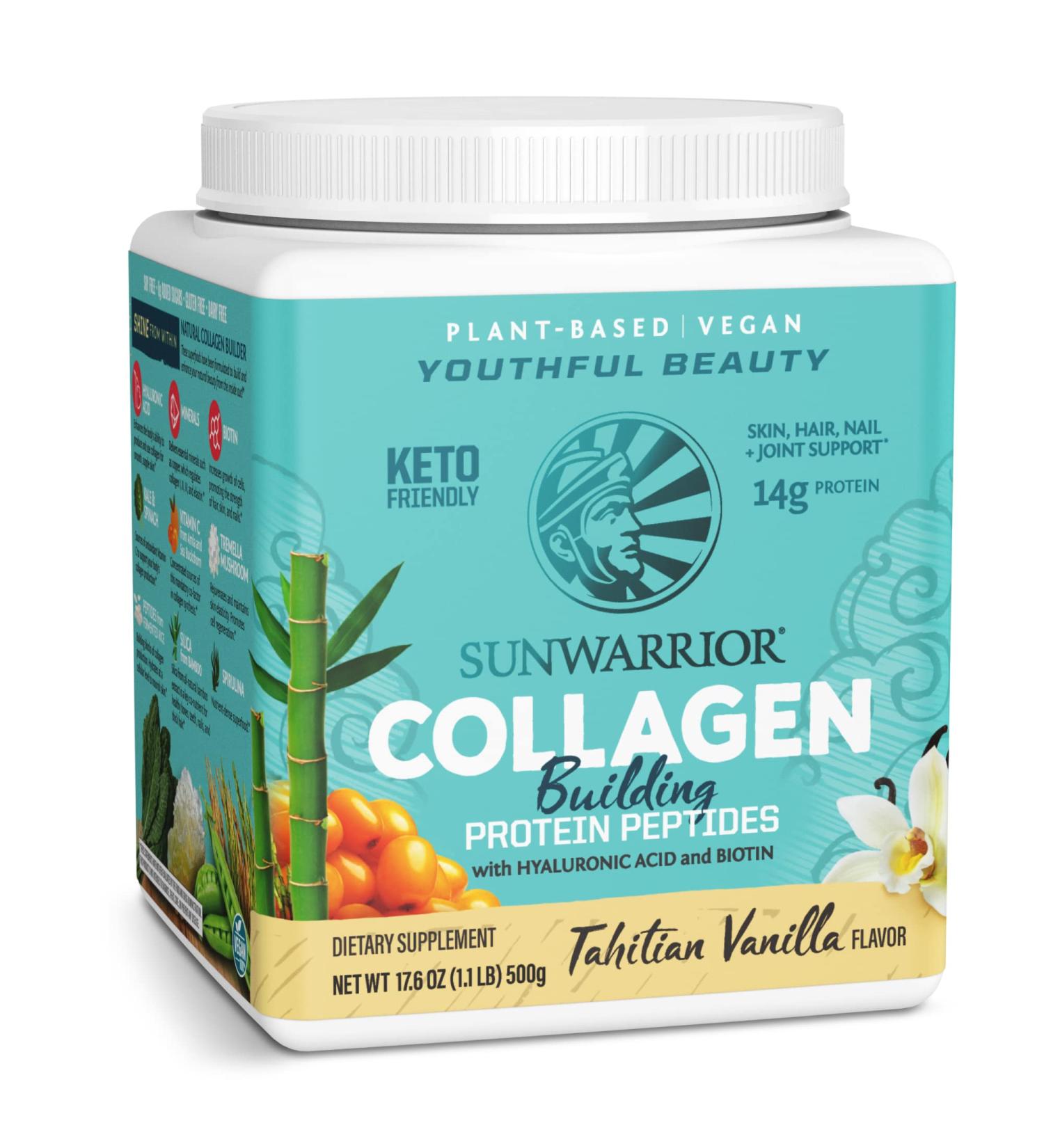 Sunwarrior Collagen Protein Peptides with Hyaluronic Acid & Biotin - Tahitian Vanilla 17.6 oz - Buy Online on GoSupps.com