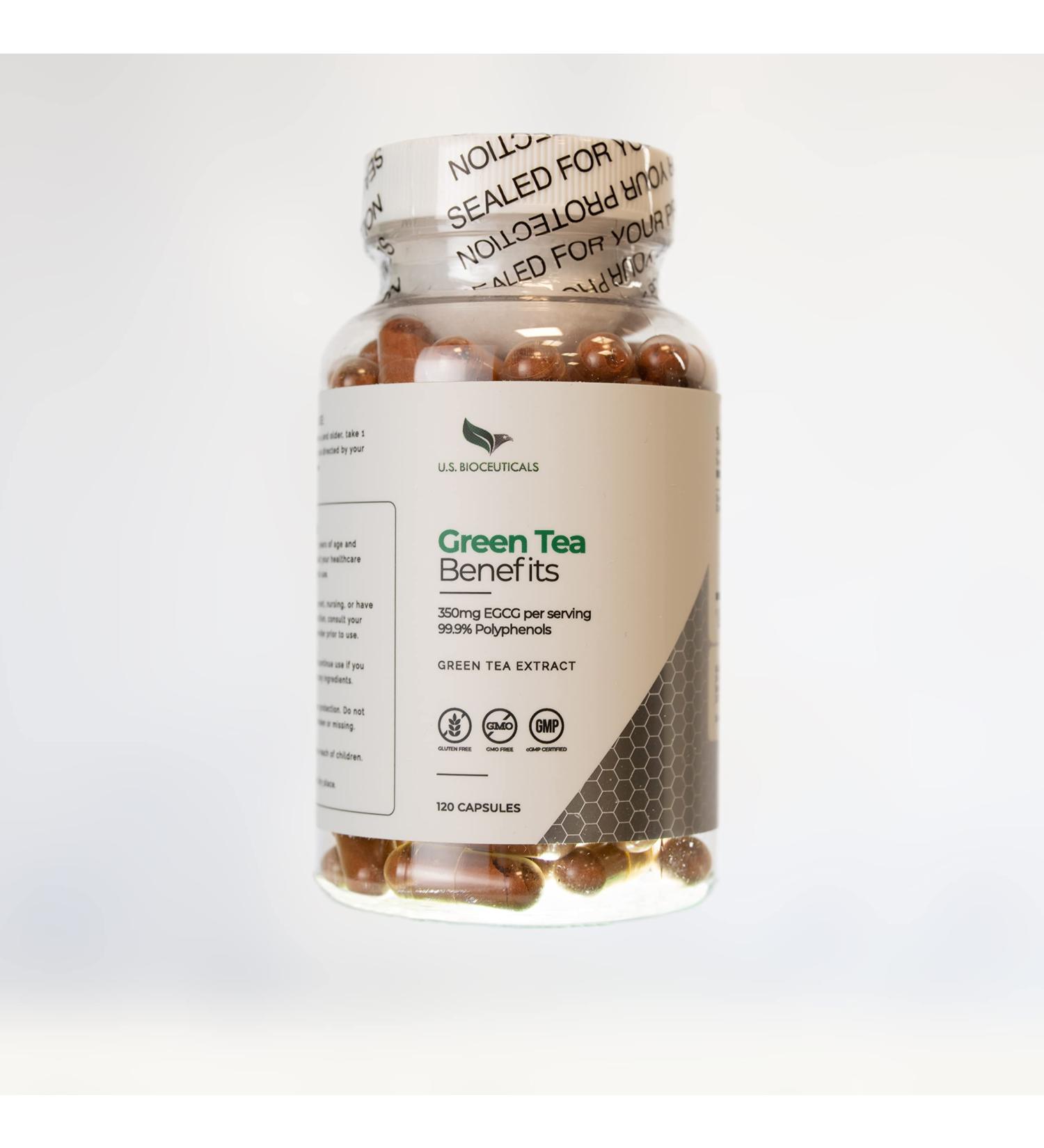 U.S. Bioceuticals Green Tea Benefits - Over 350mg of EGCG Per Bottle - 99.9% Polyphenols - 120 Capsules Per Bottle - Buy Online on GoSupps.com