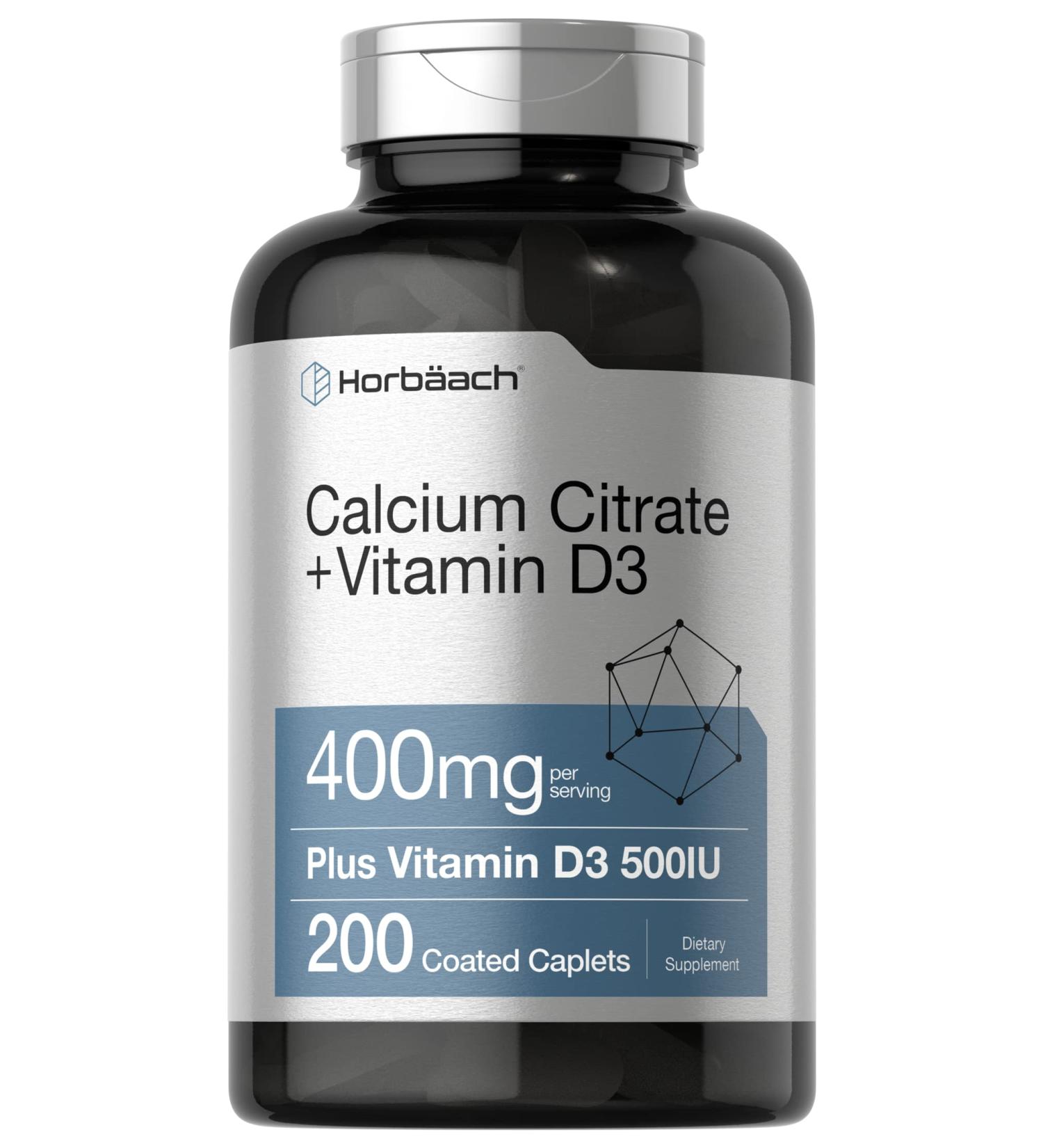 Calcium Citrate with Vitamin D3 200 Caplets | Vegetarian Supplement | Non-GMO Gluten Free by Horbaach - Buy Online on GoSupps.com