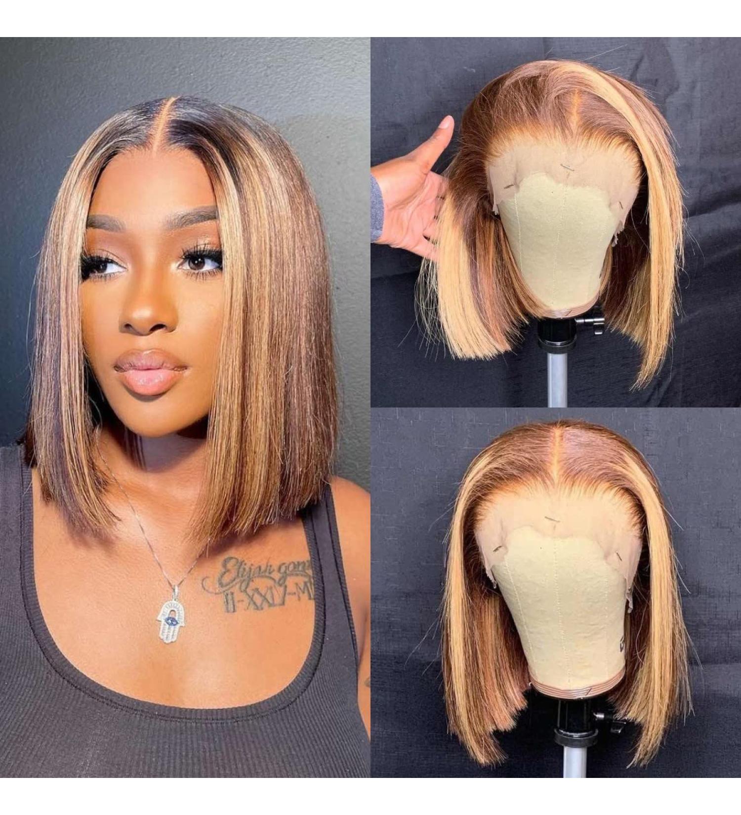 8 U&A HD Highlight 27 Colored Short Bob Lace Front Wig - Brazilian Human Hair, Pre Plucked with Baby Hair - Fashion Women - Buy Online on GoSupps.com