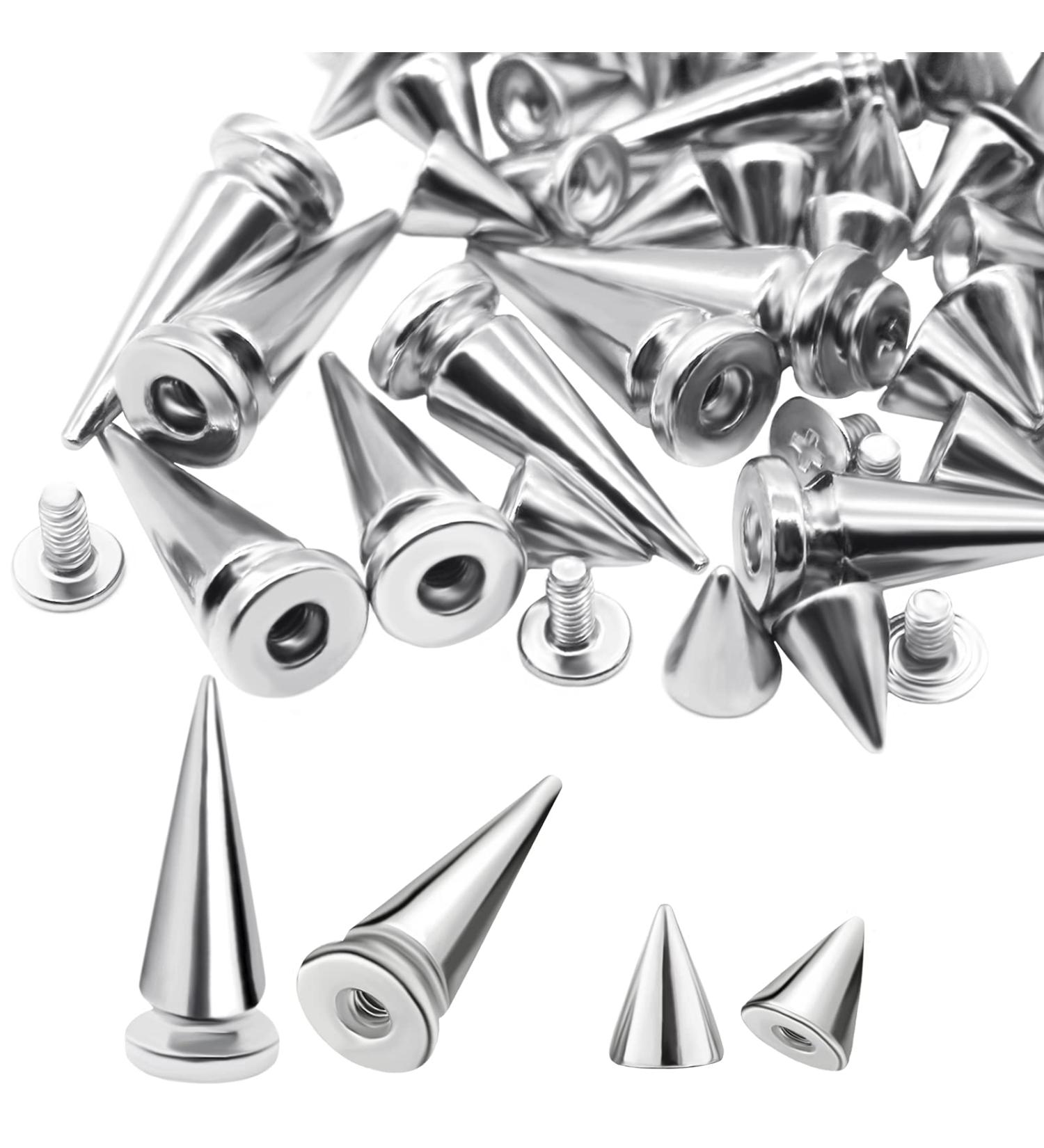 Anvin 110 Pieces Multi Size Cone Spikes Screwback Studs Metal Rivets for DIY Crafts - Silver Spikes with Screw Bases for Clothing Decoration - Buy Online on GoSupps.com