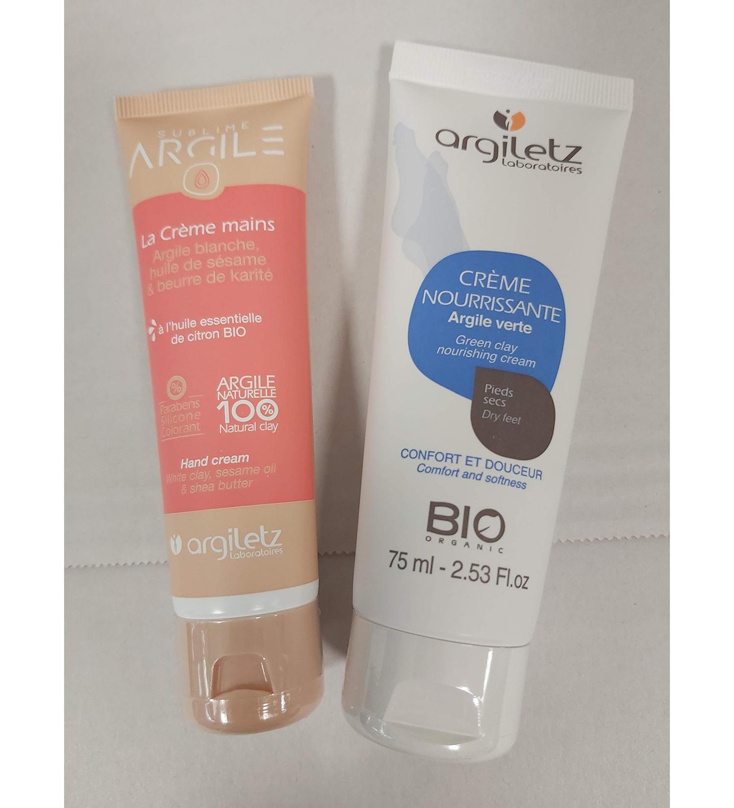 ARCILIA -Lot Argiletz, hand cream 50 ml and foot cream 75 ml - Comfort and softness of the skin - Organic - Natural clay -