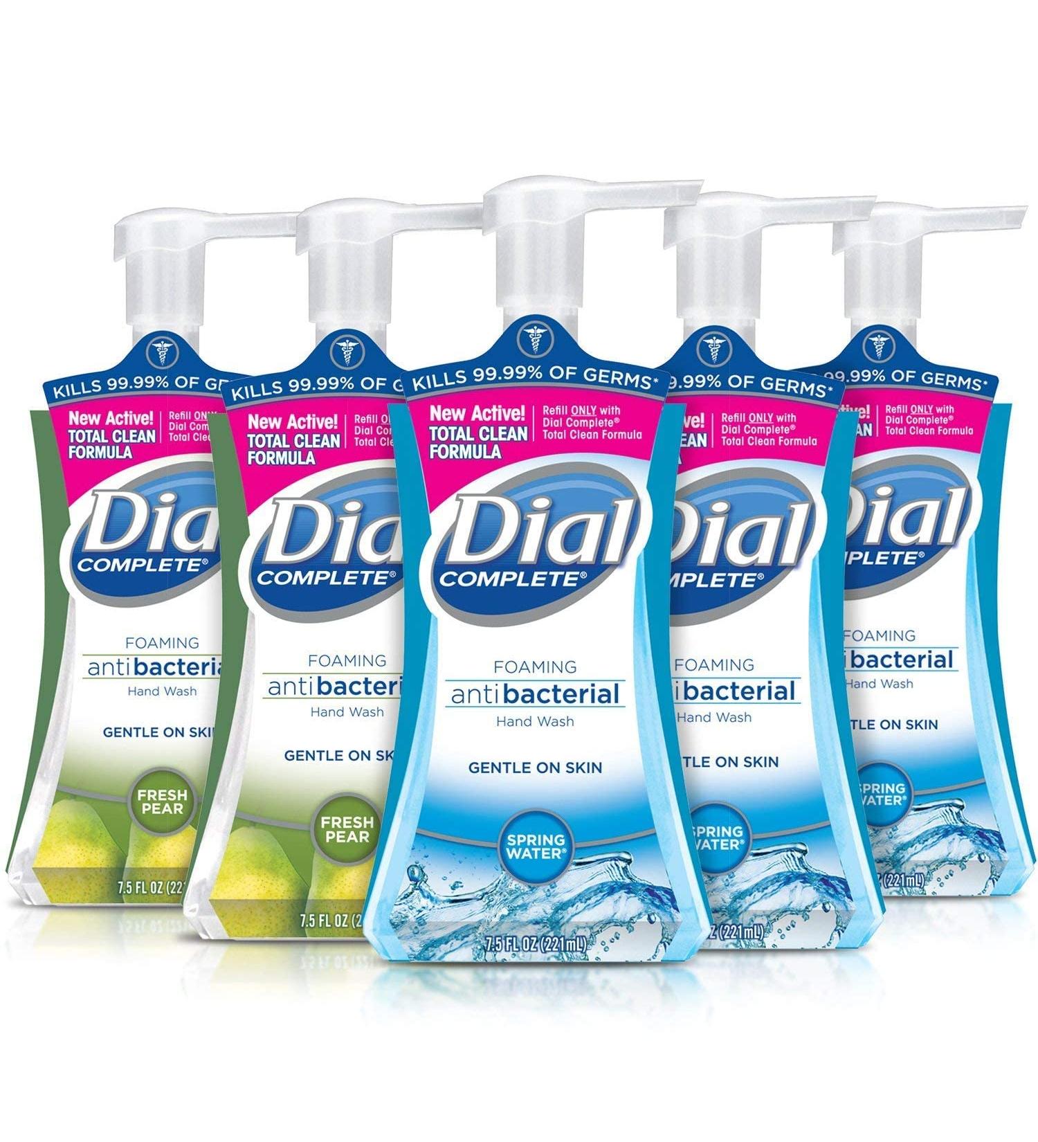 Dial Complete Antibacterial Foaming Hand Soap Variety Pack - Spring Water/Fresh Pear - 7.5oz Each - 5 Count Pack - Anti-Germ Formula - Convenient Hygiene Solution - Buy Online on GoSupps.com
