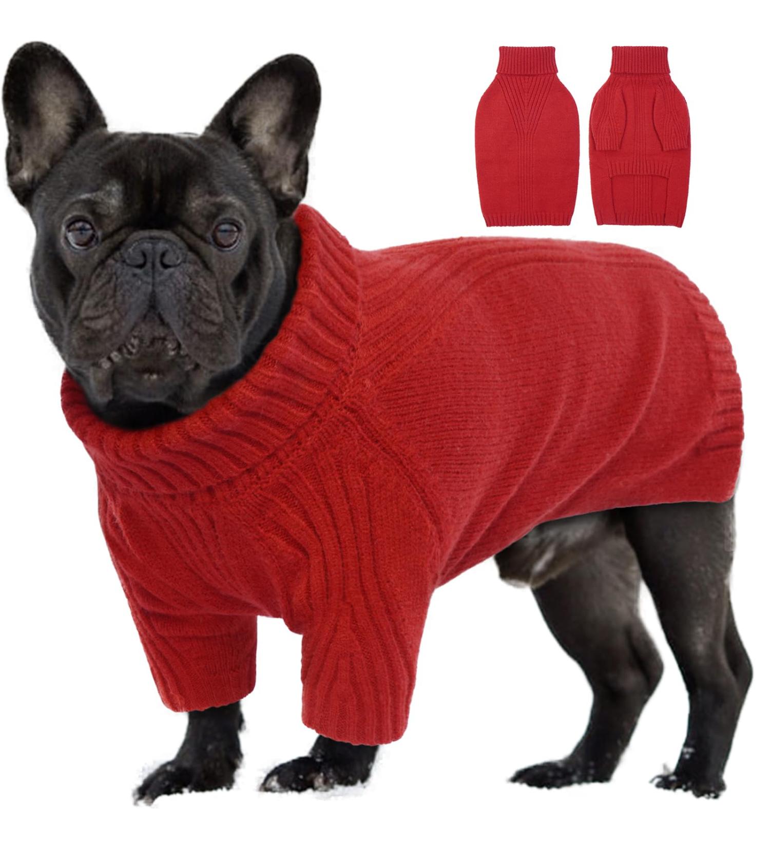 Iecoii Dog Sweater | Warm Turtleneck Sweaters for Small Medium & Large Dogs | Winter Clothing for Chihuahua French Bulldog & Labrador - Red - Buy Online on GoSupps.com