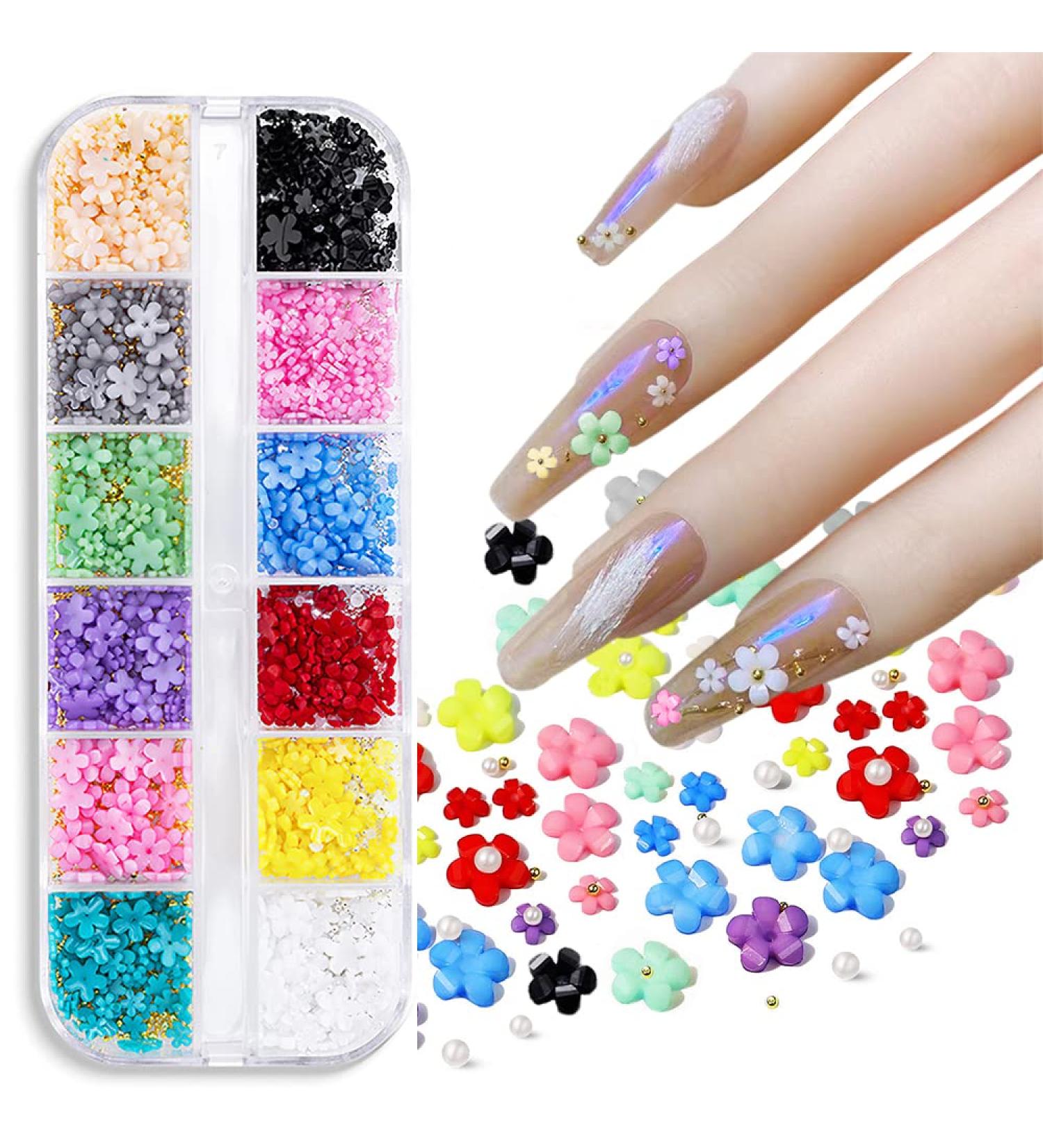 12 Colors 3D Flower Nail Charms for Acrylic Nails - Nail Rhinestone Decals & Resin Flowers - Nail Art Supplies with Small Beads & Pearls - Multicolor Girl Nail Decoration - Buy Online on GoSupps.com
